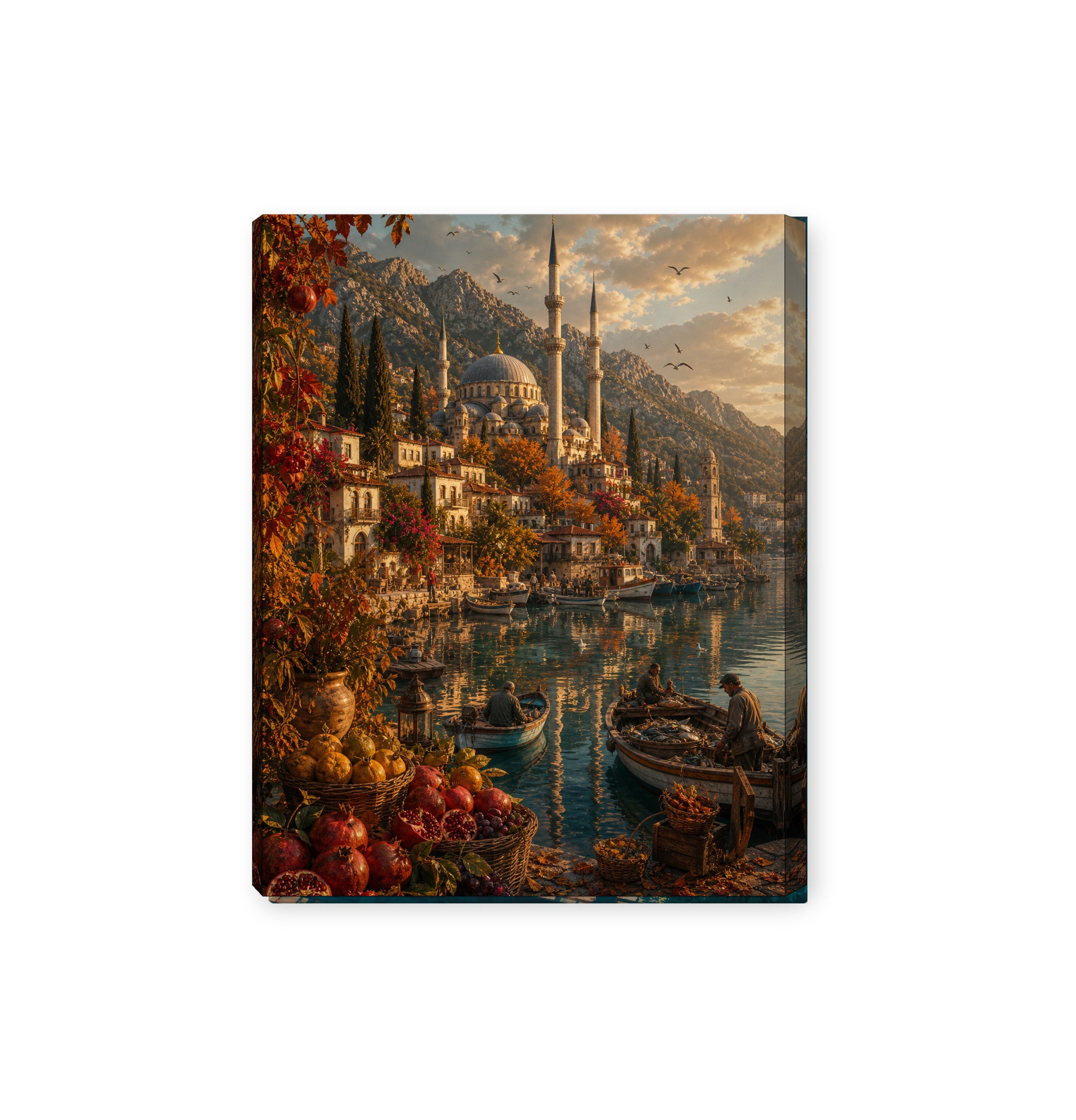 Bodrum Autumn Harbor Steps canvas wall art preview by Seji Art