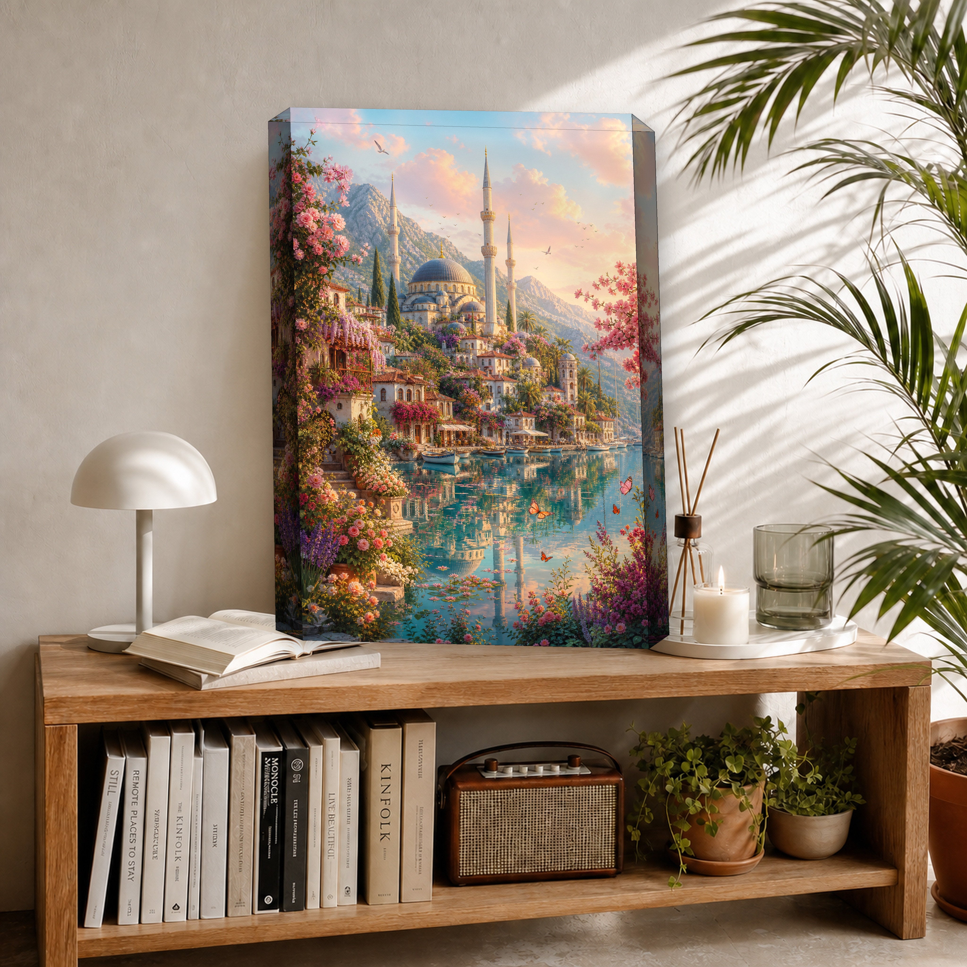 Bodrum Blossoming Turquoise Lagoon canvas room mockup by Seji Art