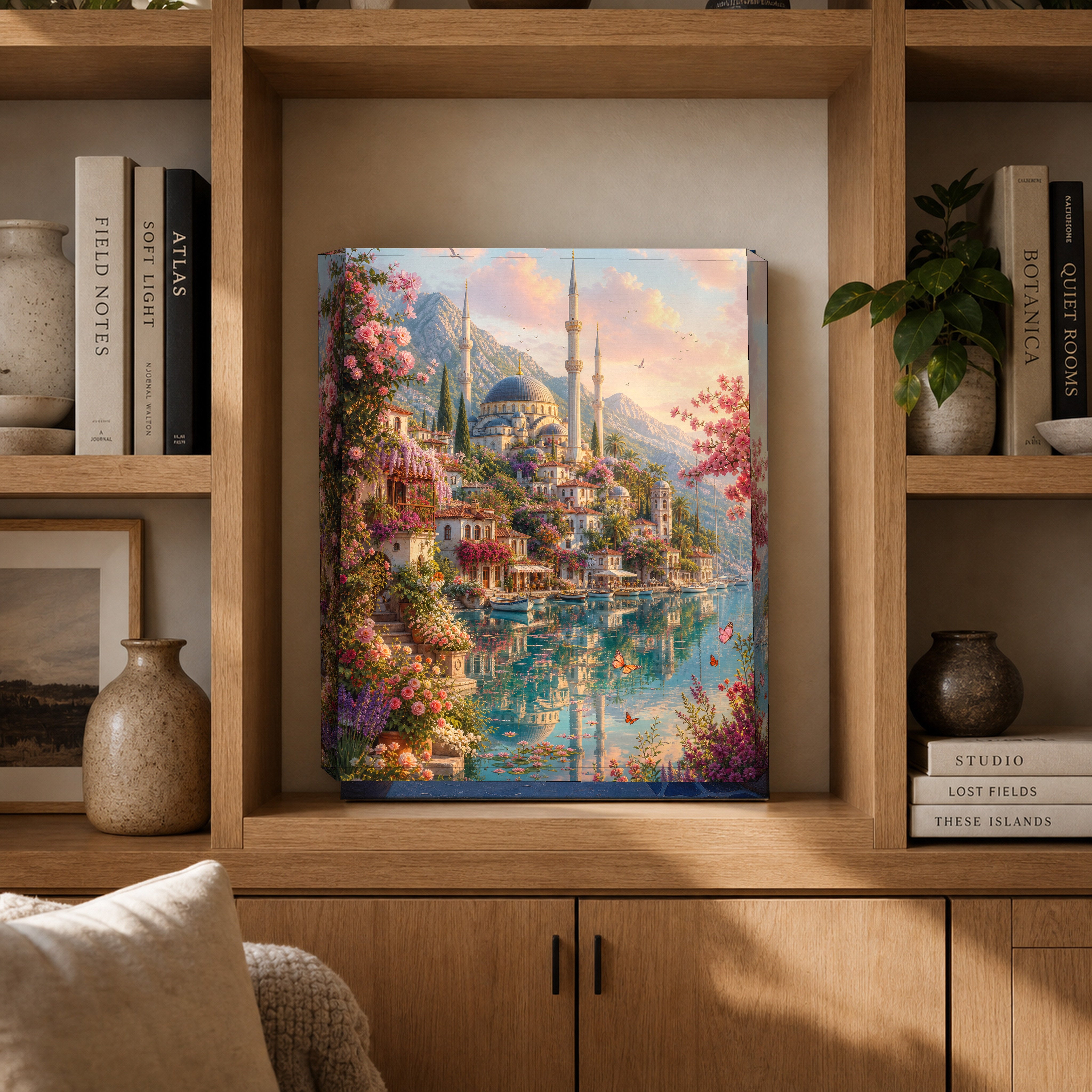 Bodrum Blossoming Turquoise Lagoon canvas gallery shelf mockup by Seji Art