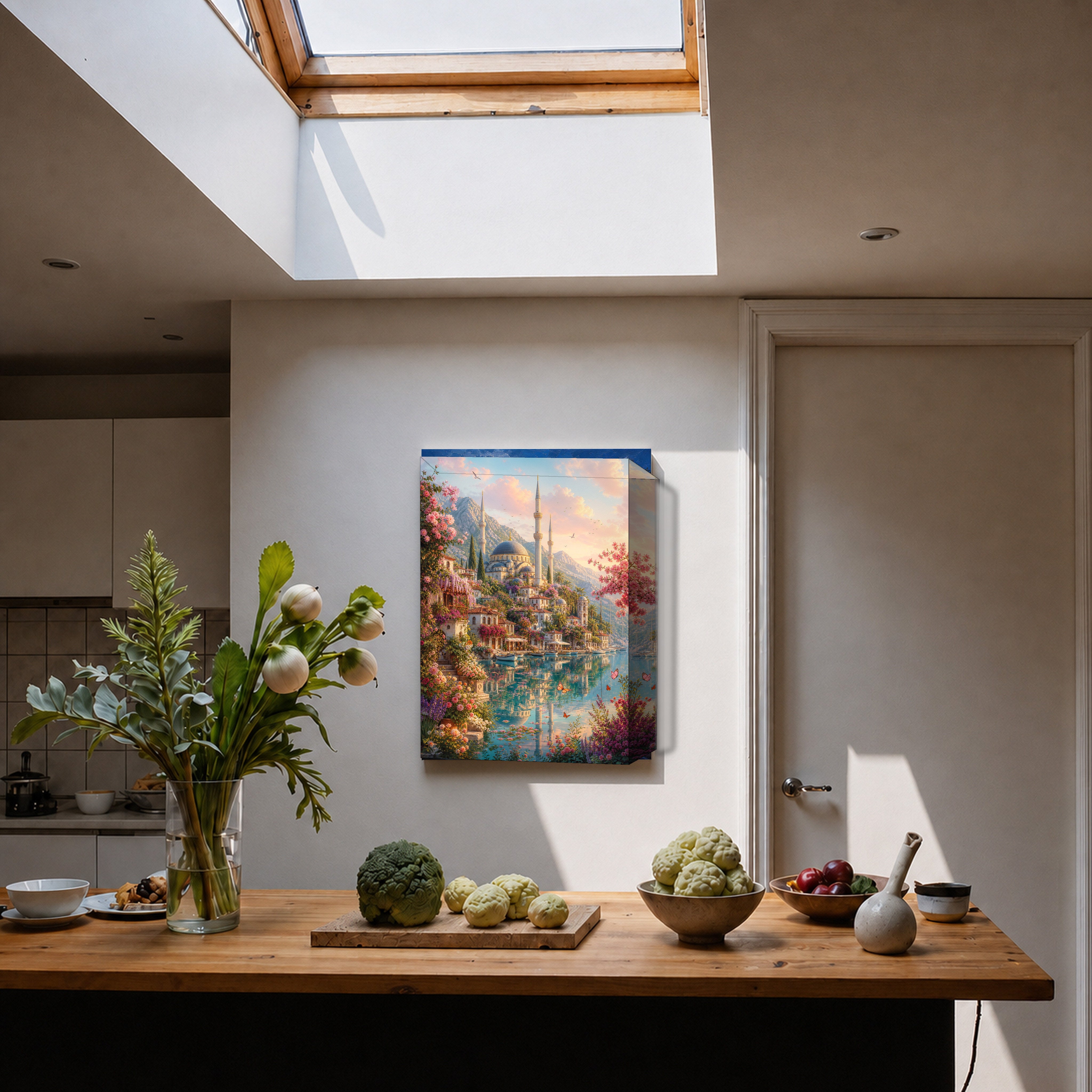 Bodrum Blossoming Turquoise Lagoon canvas home decor mockup by Seji Art