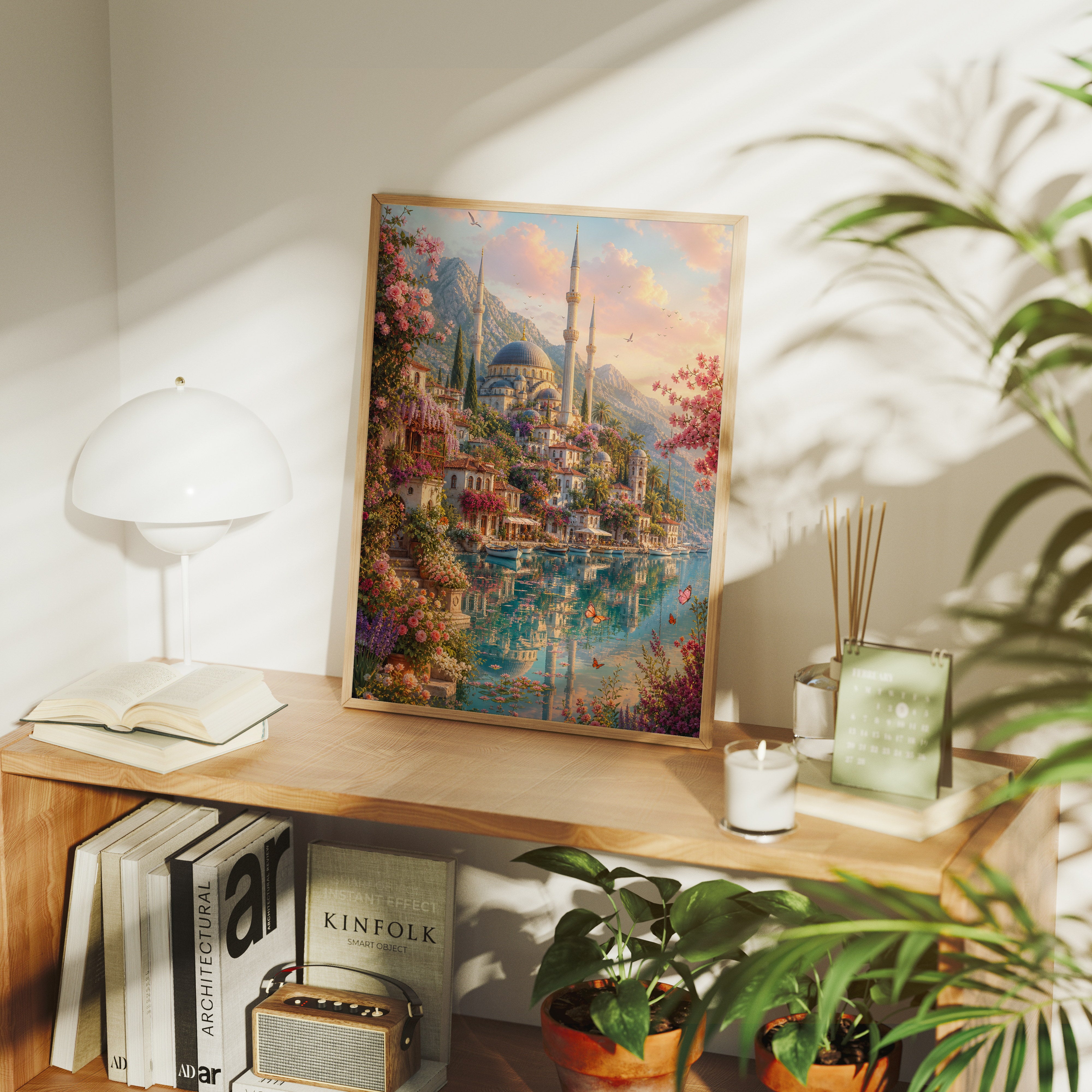 Bodrum Blossoming Turquoise Lagoon poster gallery shelf mockup by Seji Art