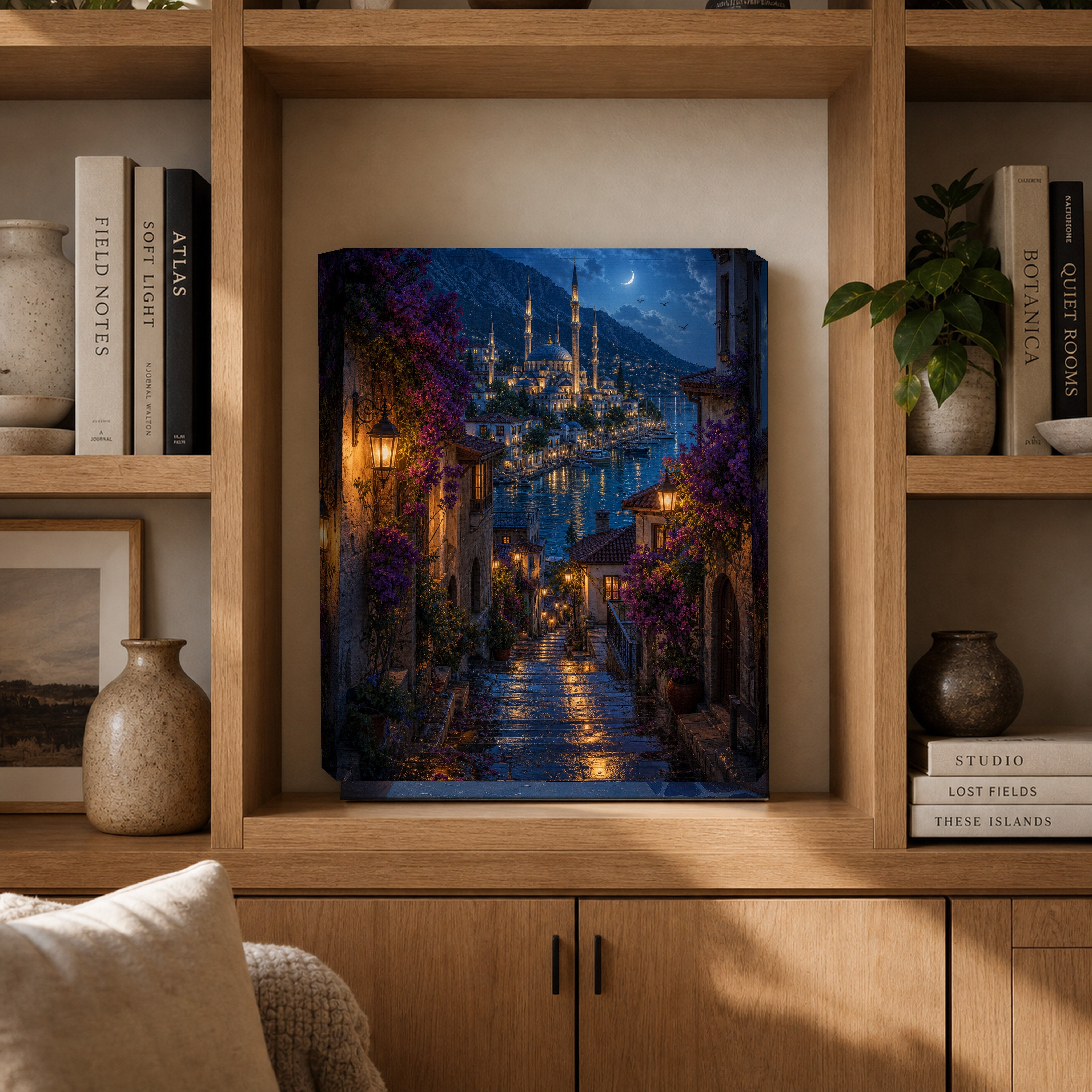 Bodrum Blue Stairway Marina canvas gallery shelf mockup by Seji Art