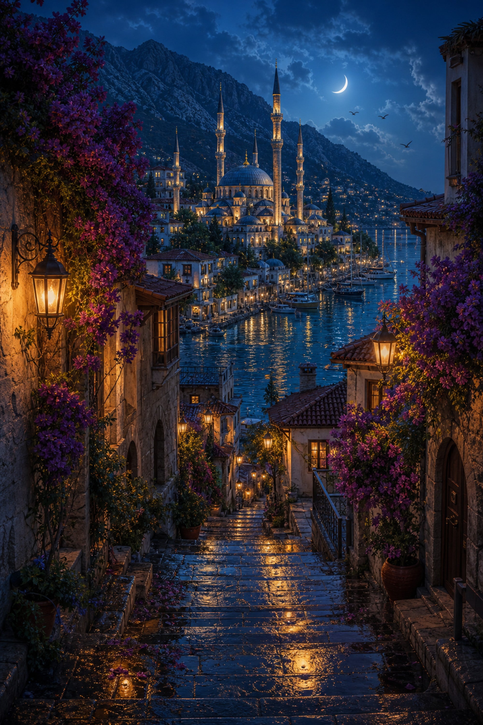 Bodrum Blue Stairway Marina poster print preview by Seji Art