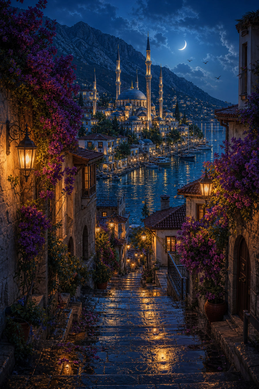 Bodrum Blue Stairway Marina poster print preview by Seji Art