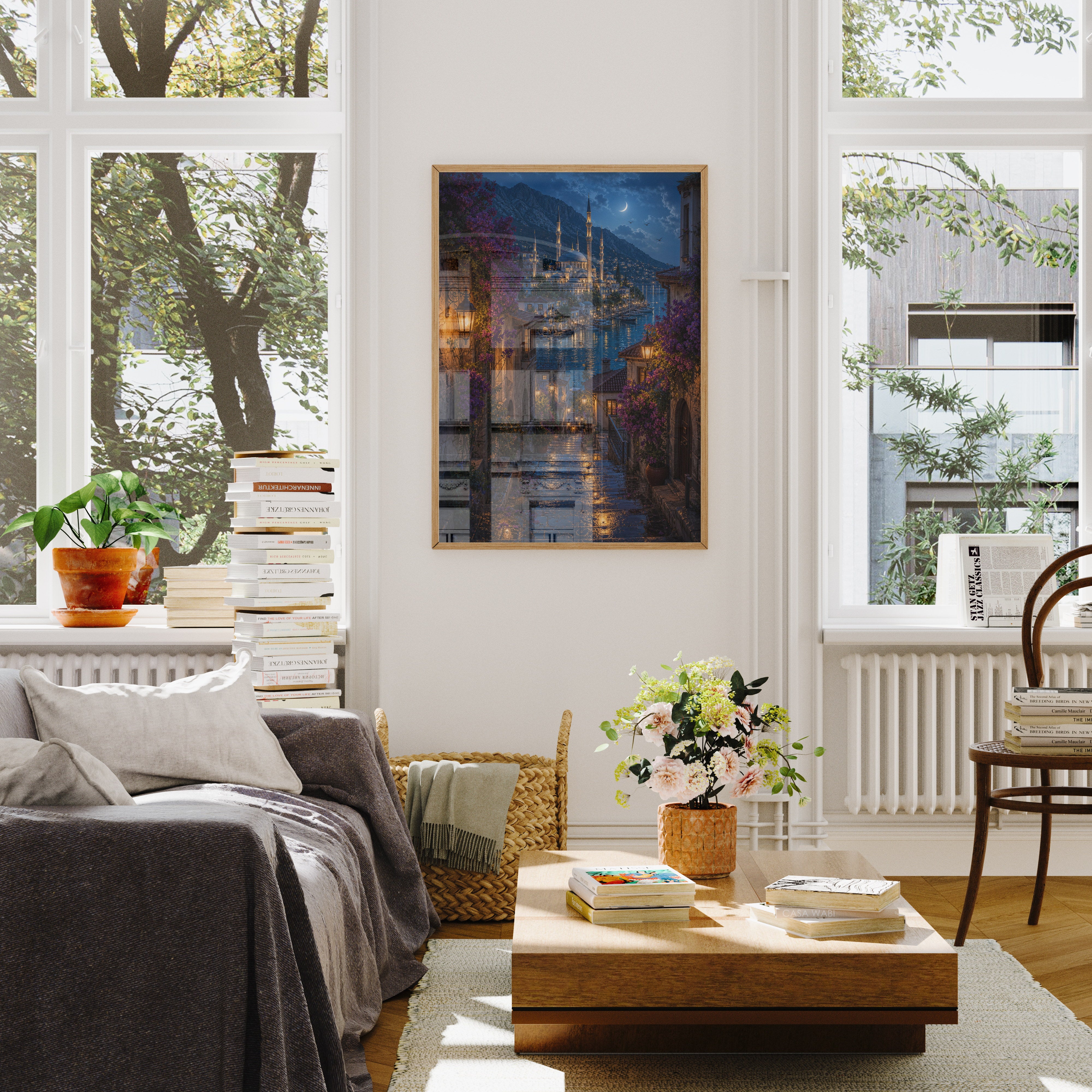 Bodrum Blue Stairway Marina poster wall art mockup by Seji Art
