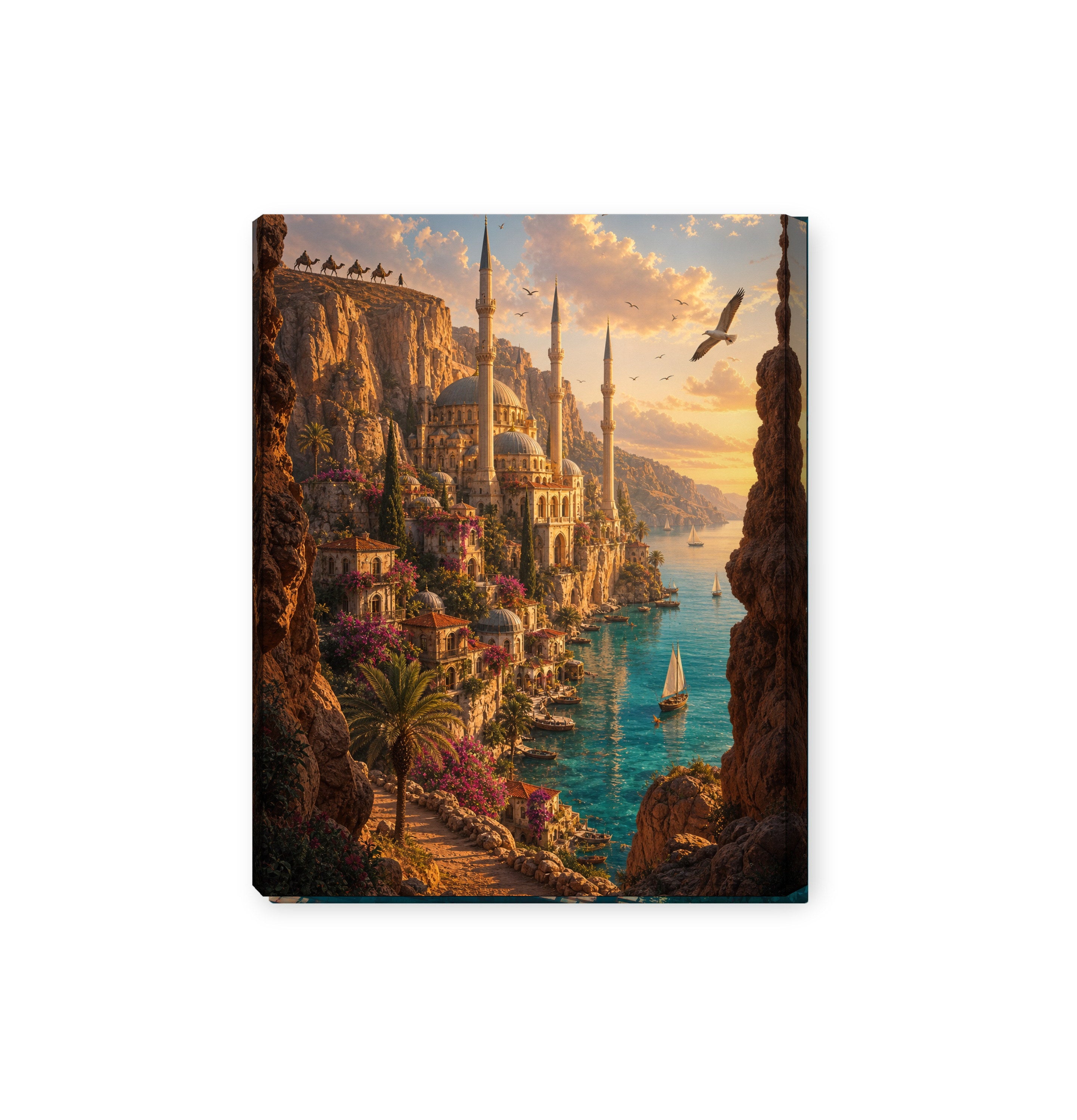 Bodrum Cliffside Aegean Village canvas wall art preview by Seji Art