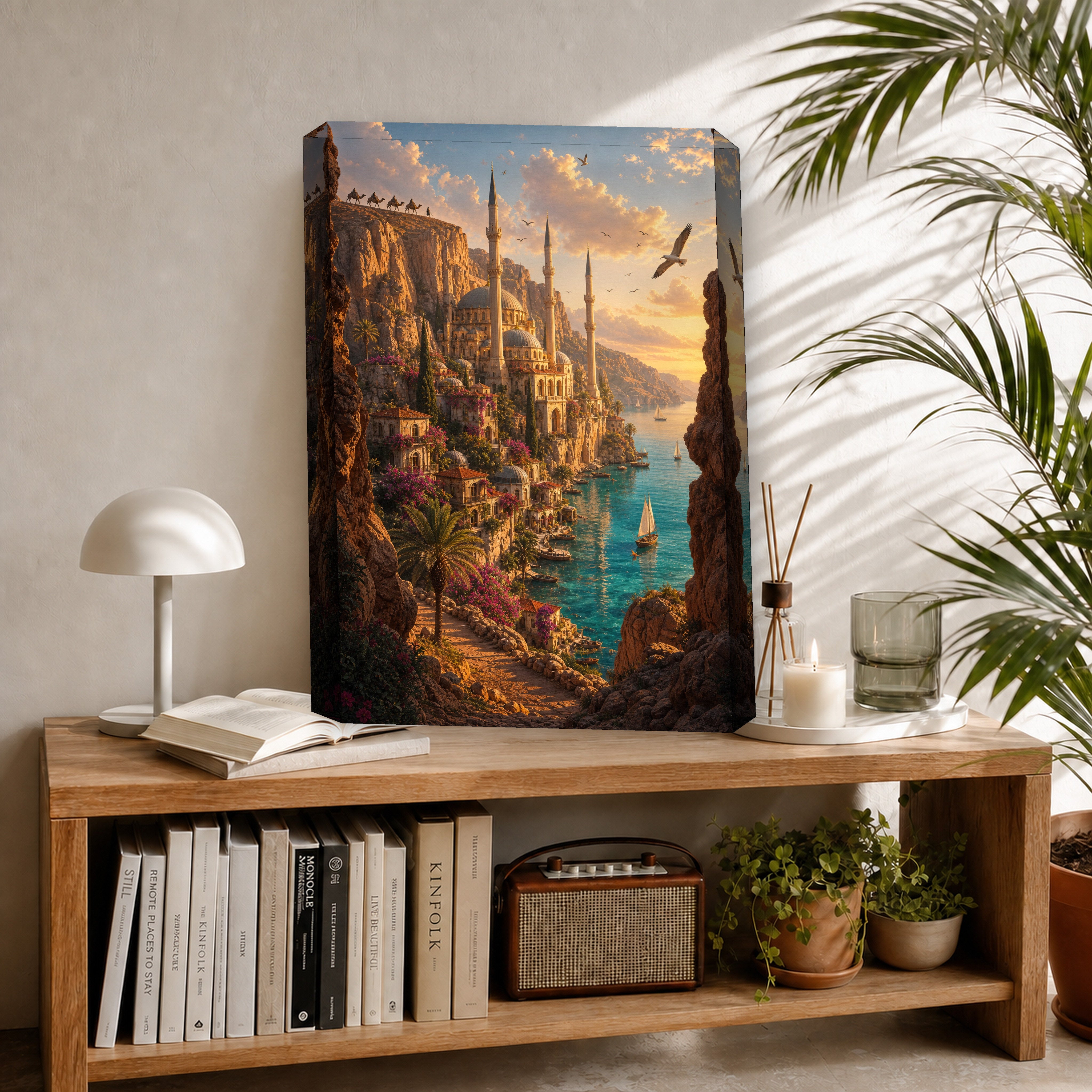 Bodrum Cliffside Aegean Village canvas room mockup by Seji Art
