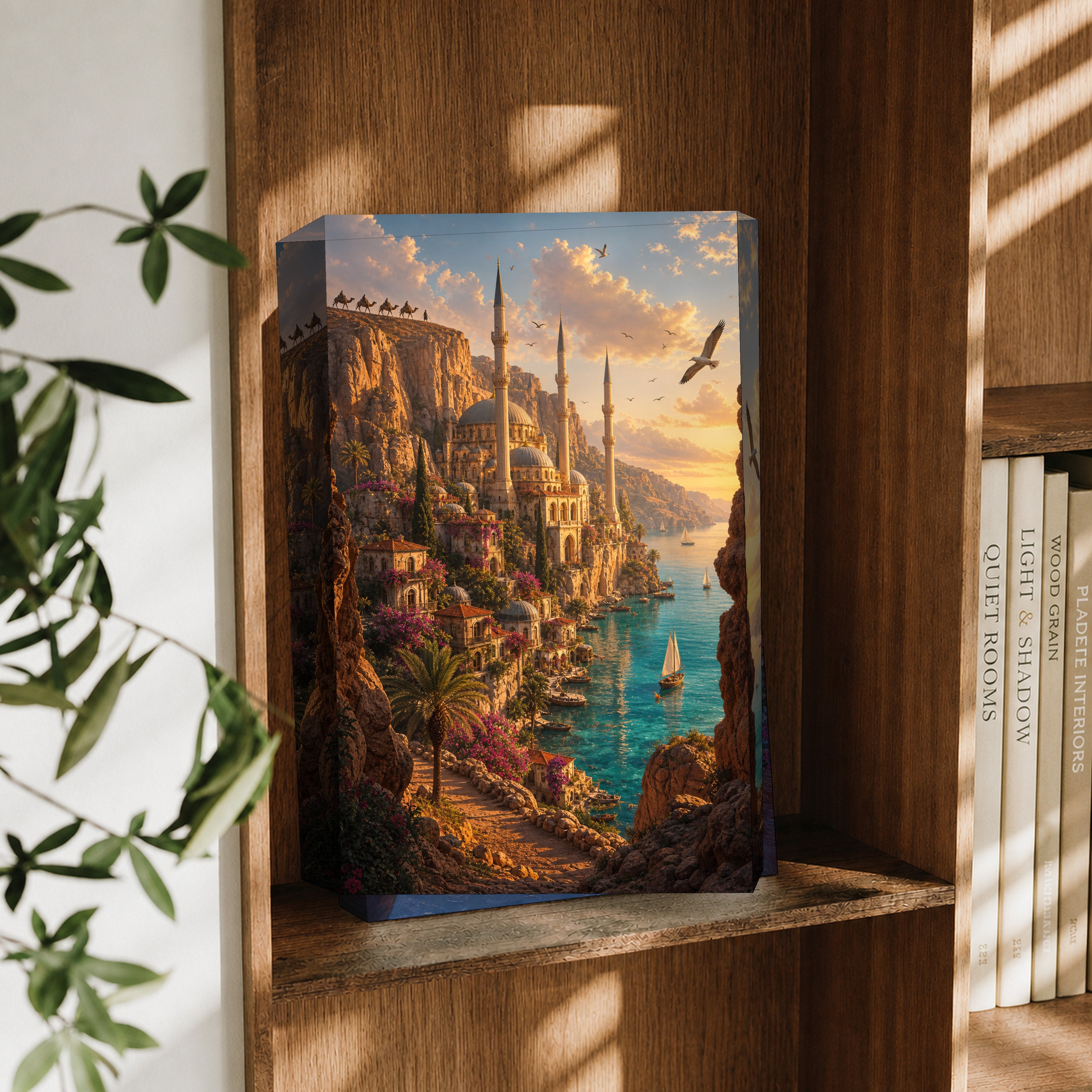 Bodrum Cliffside Aegean Village canvas wall art decor mockup by Seji Art