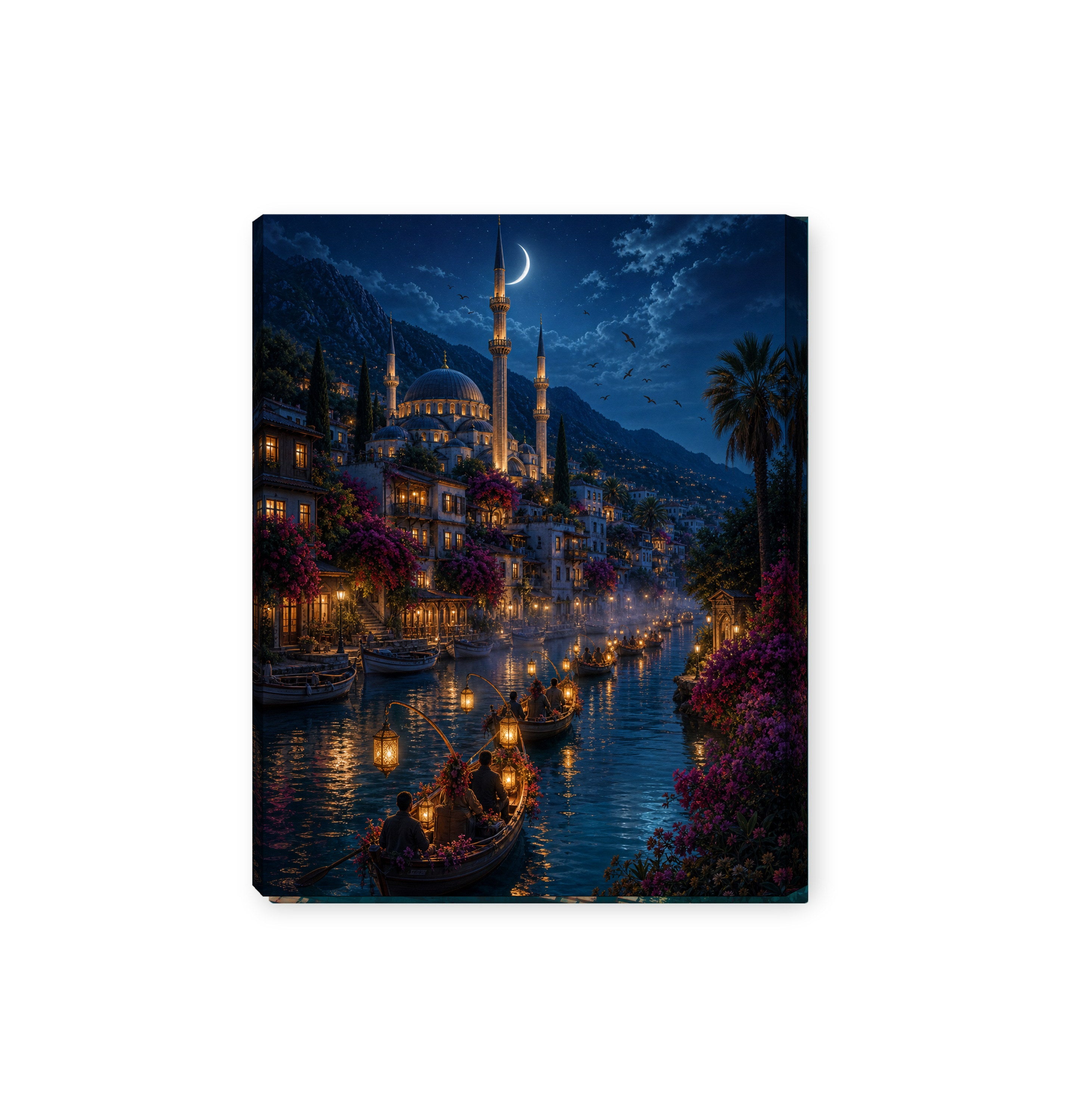Bodrum Crescent Moon Harbor canvas wall art preview by Seji Art