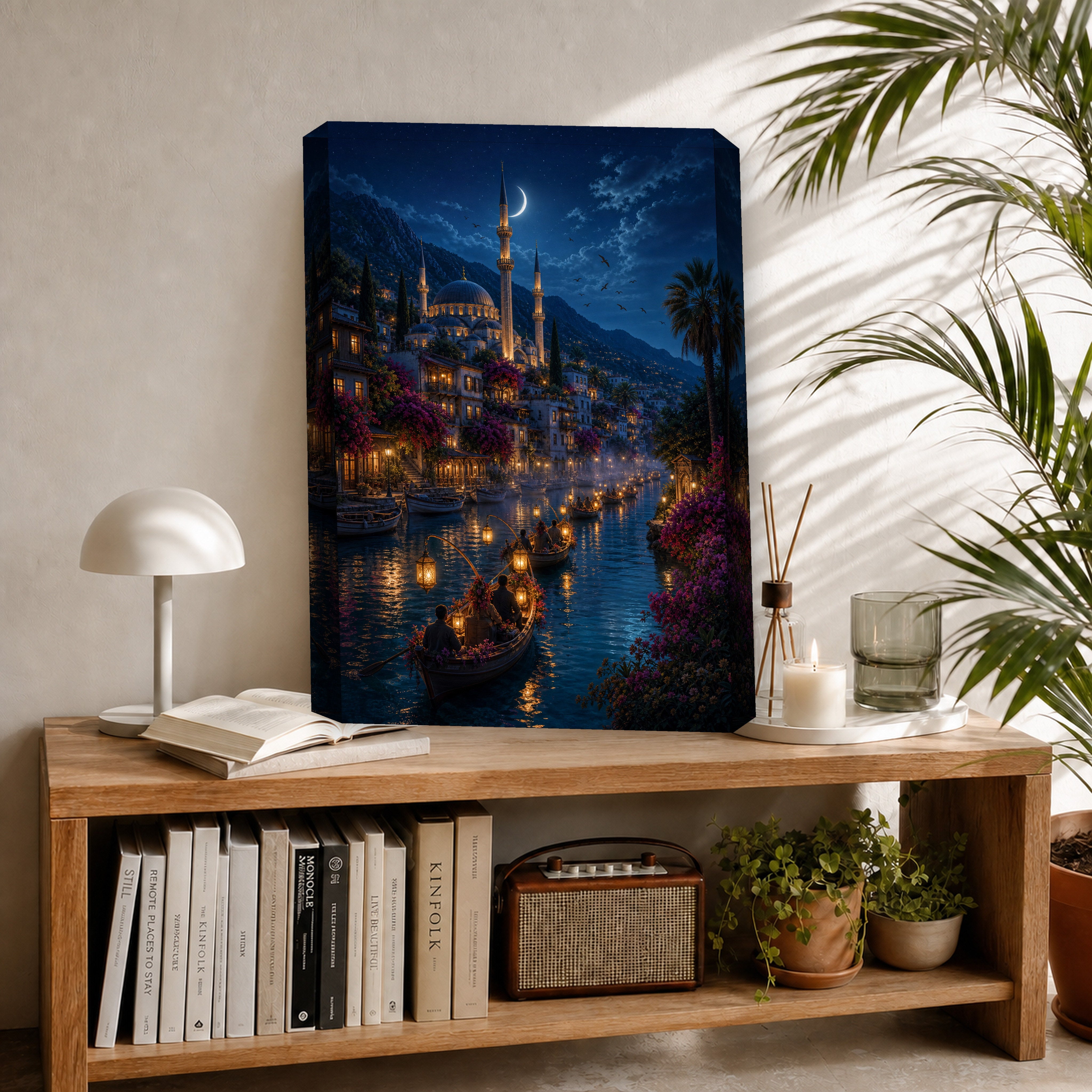 Bodrum Crescent Moon Harbor canvas room mockup by Seji Art