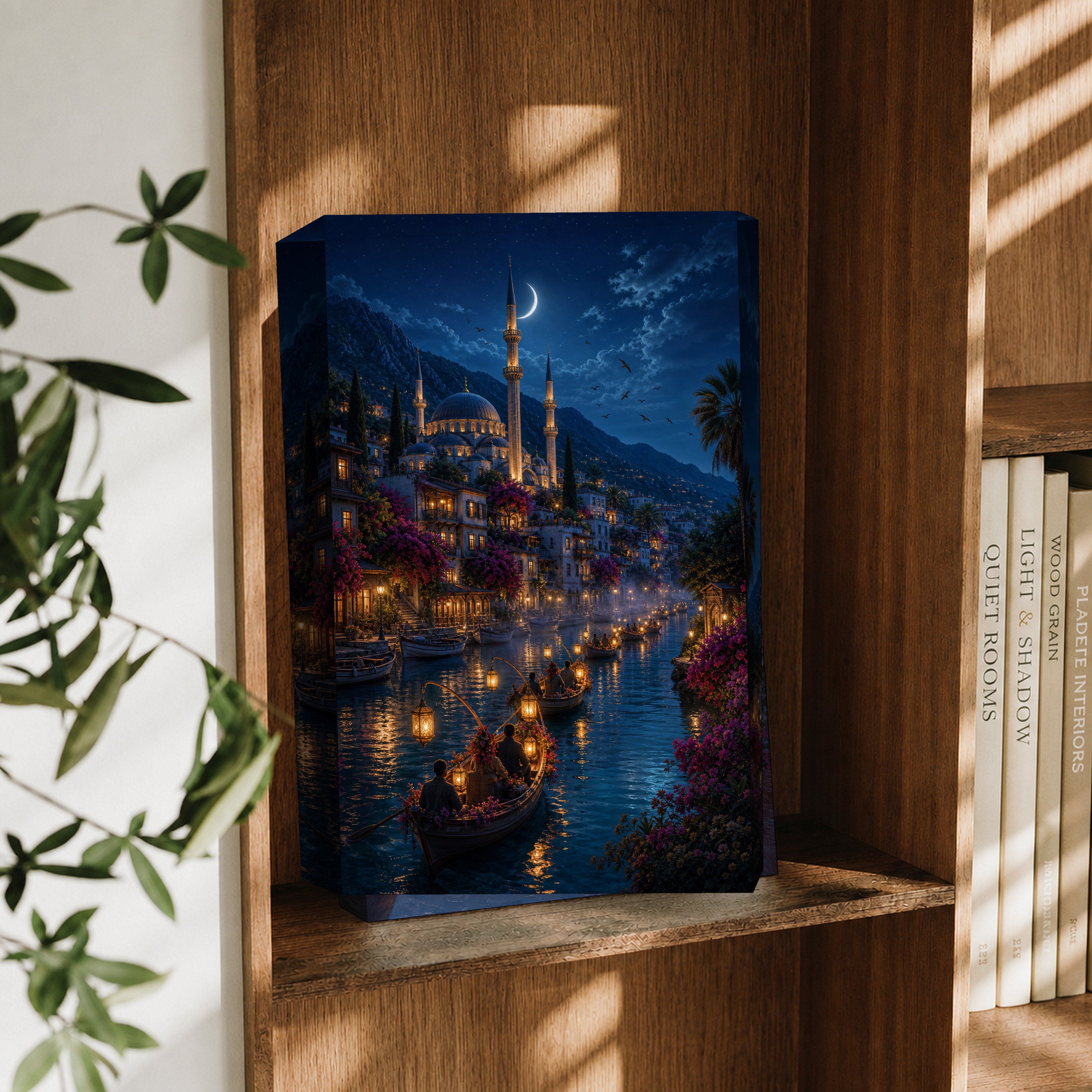 Bodrum Crescent Moon Harbor canvas wall art decor mockup by Seji Art