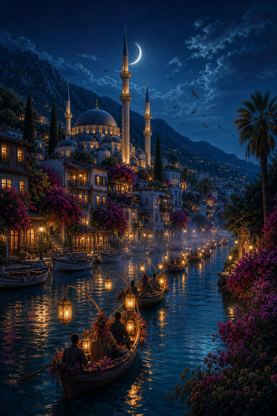 Bodrum Crescent Moon Harbor poster print preview by Seji Art