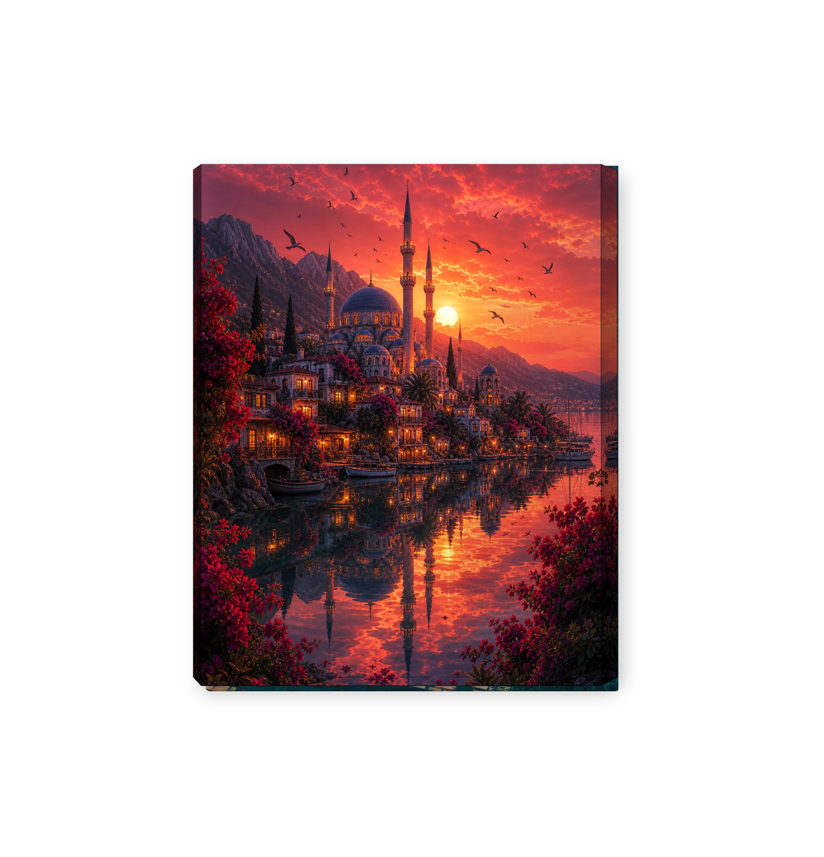 Bodrum Crimson Sunset Mosque canvas wall art preview by Seji Art