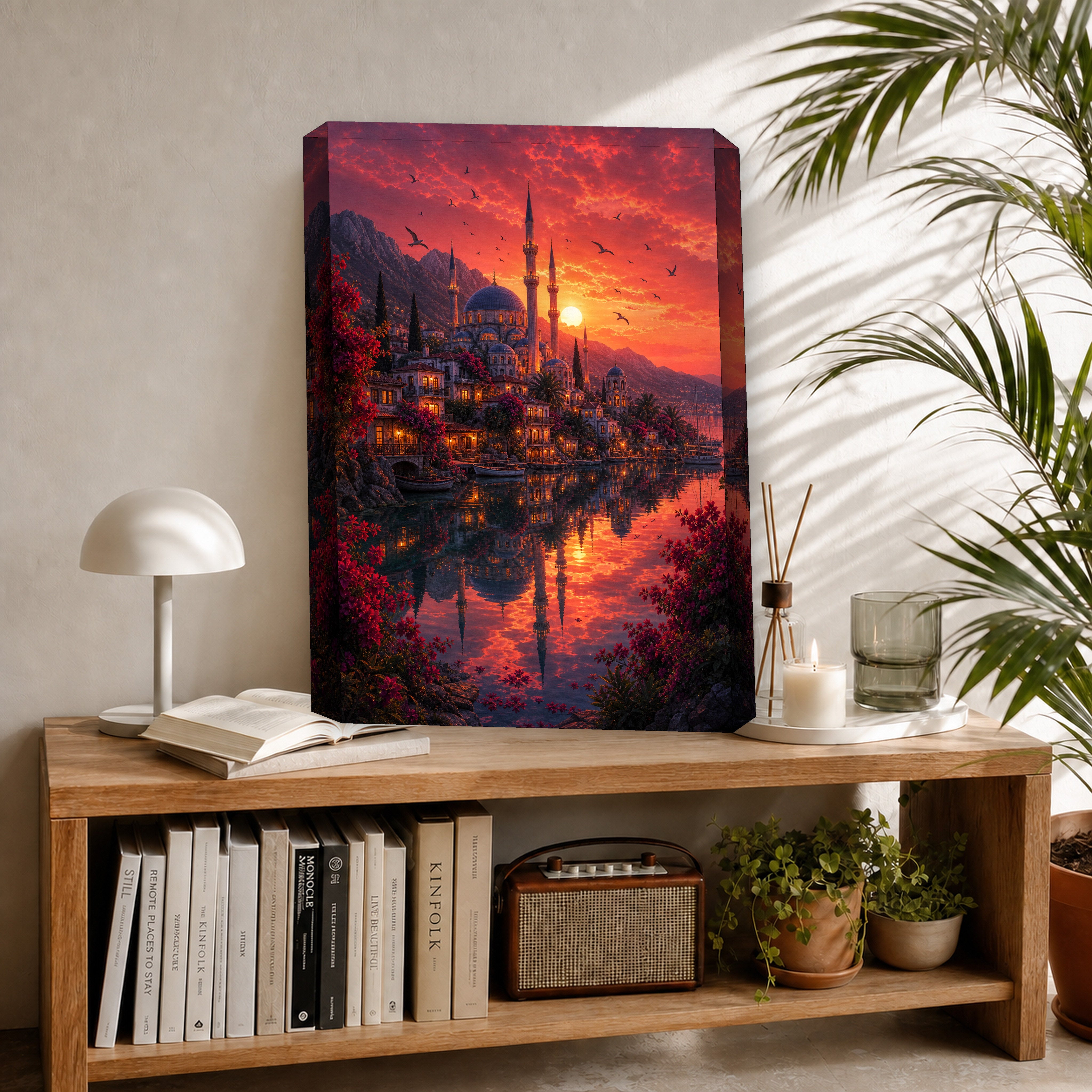 Bodrum Crimson Sunset Mosque canvas room mockup by Seji Art