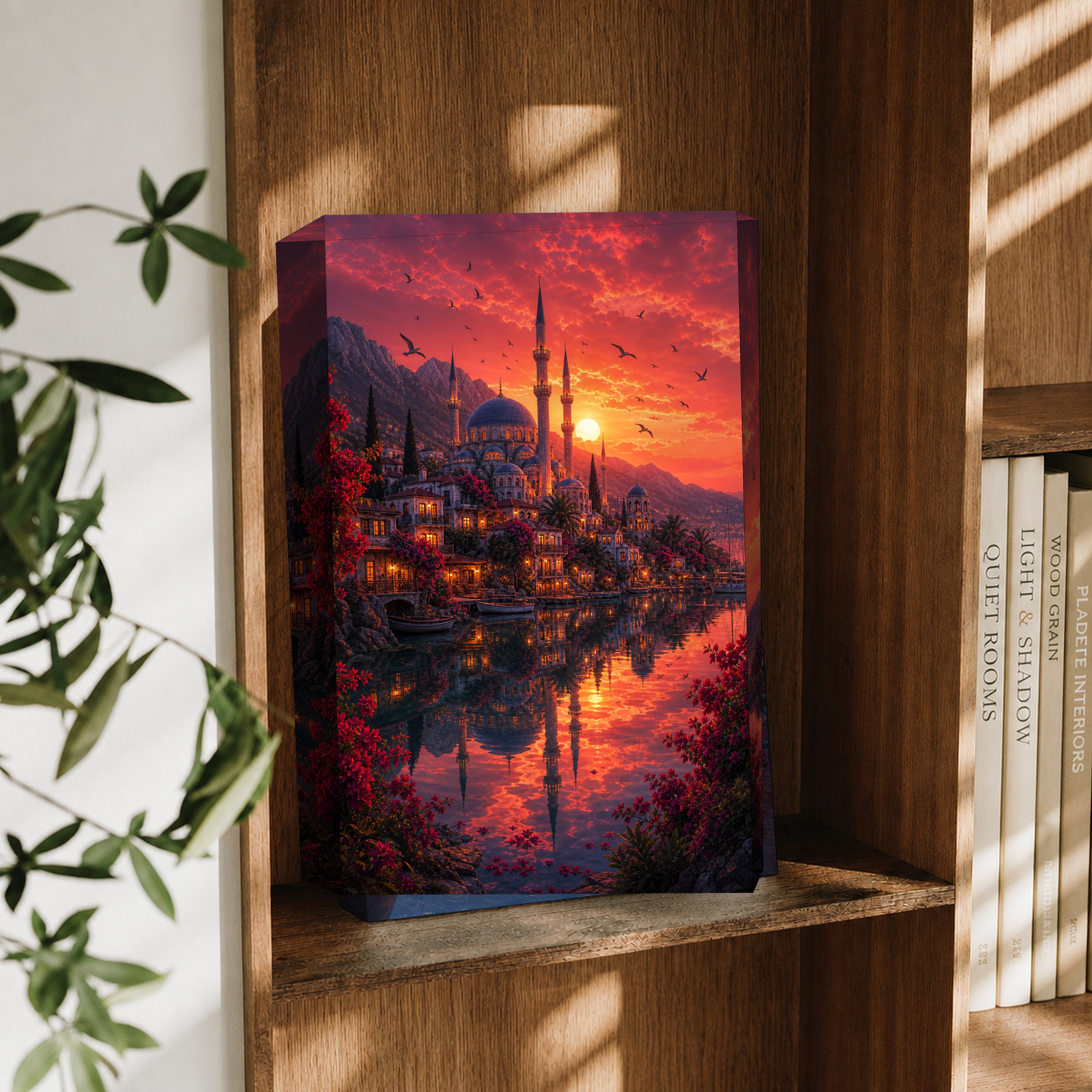 Bodrum Crimson Sunset Mosque canvas wall art decor mockup by Seji Art