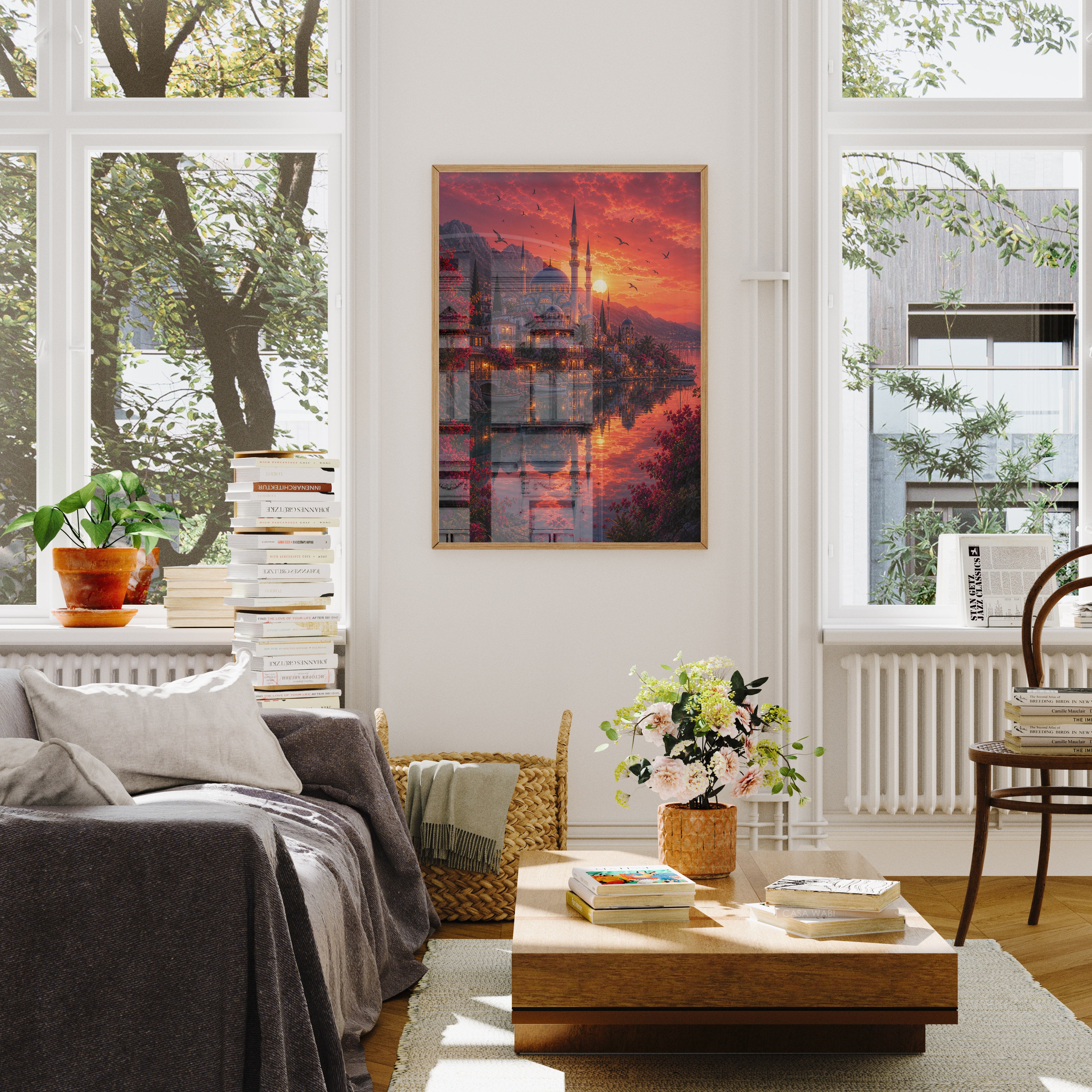 Bodrum Crimson Sunset Mosque poster wall art mockup by Seji Art