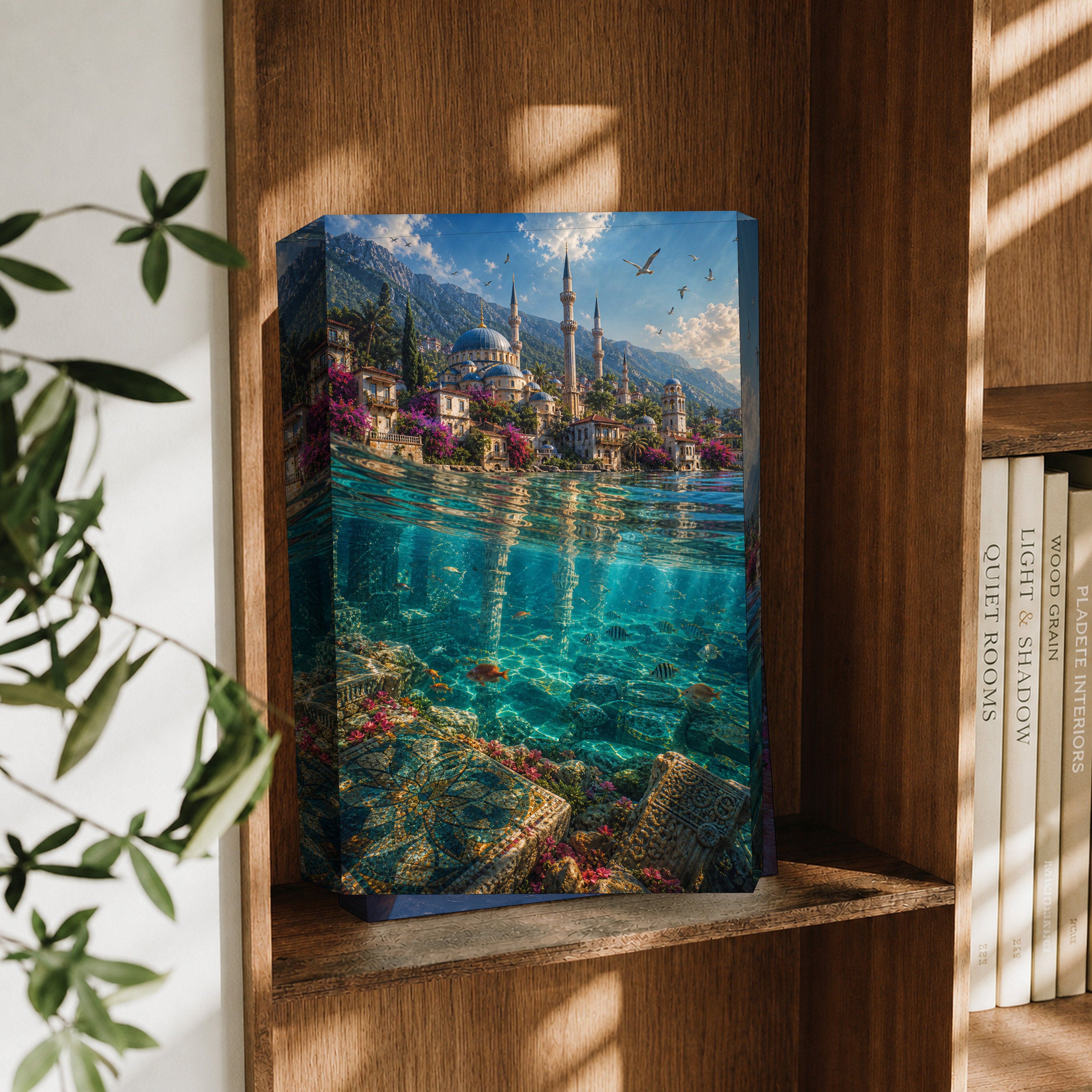 Bodrum Crystal Turquoise Waterfront canvas wall art decor mockup by Seji Art