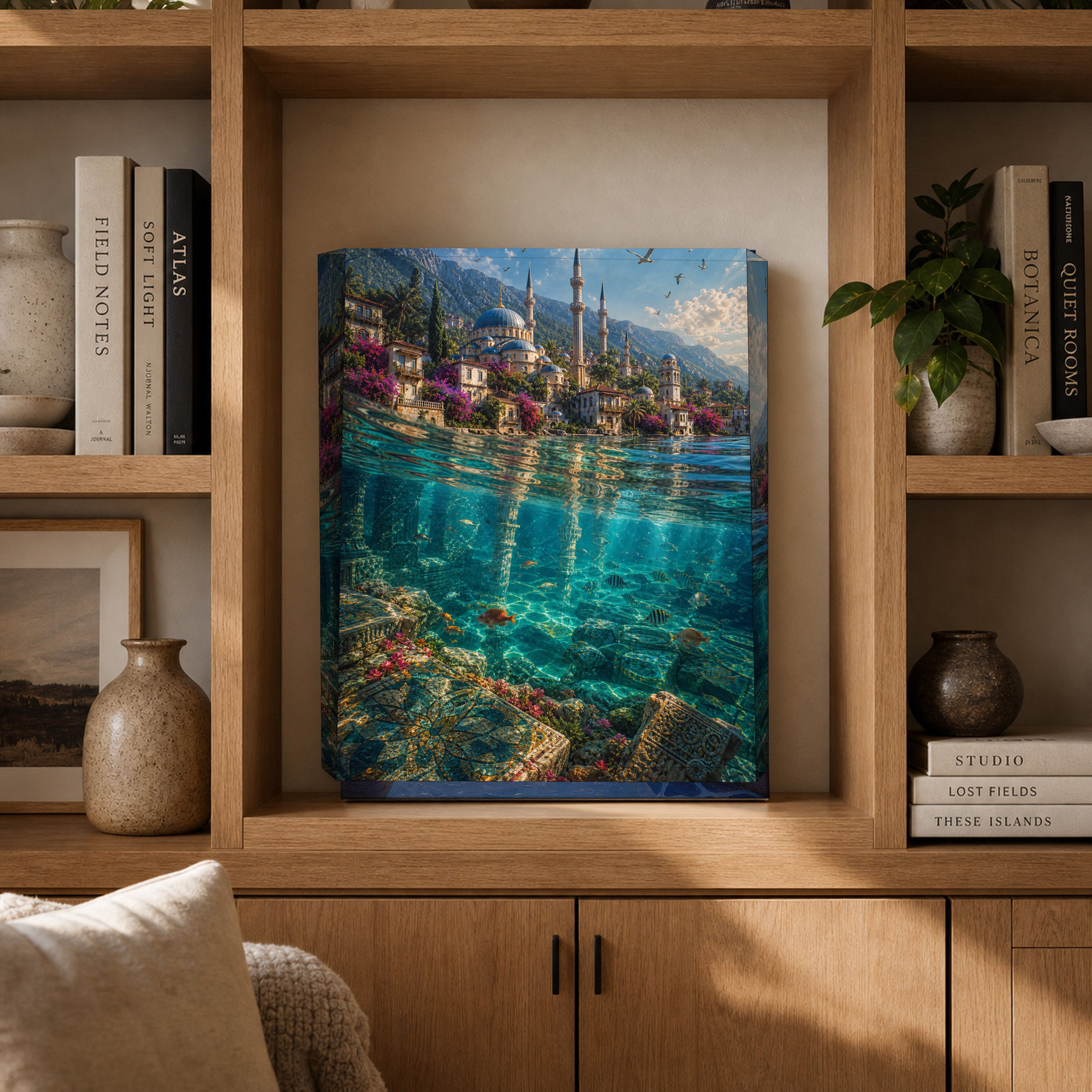 Bodrum Crystal Turquoise Waterfront canvas gallery shelf mockup by Seji Art