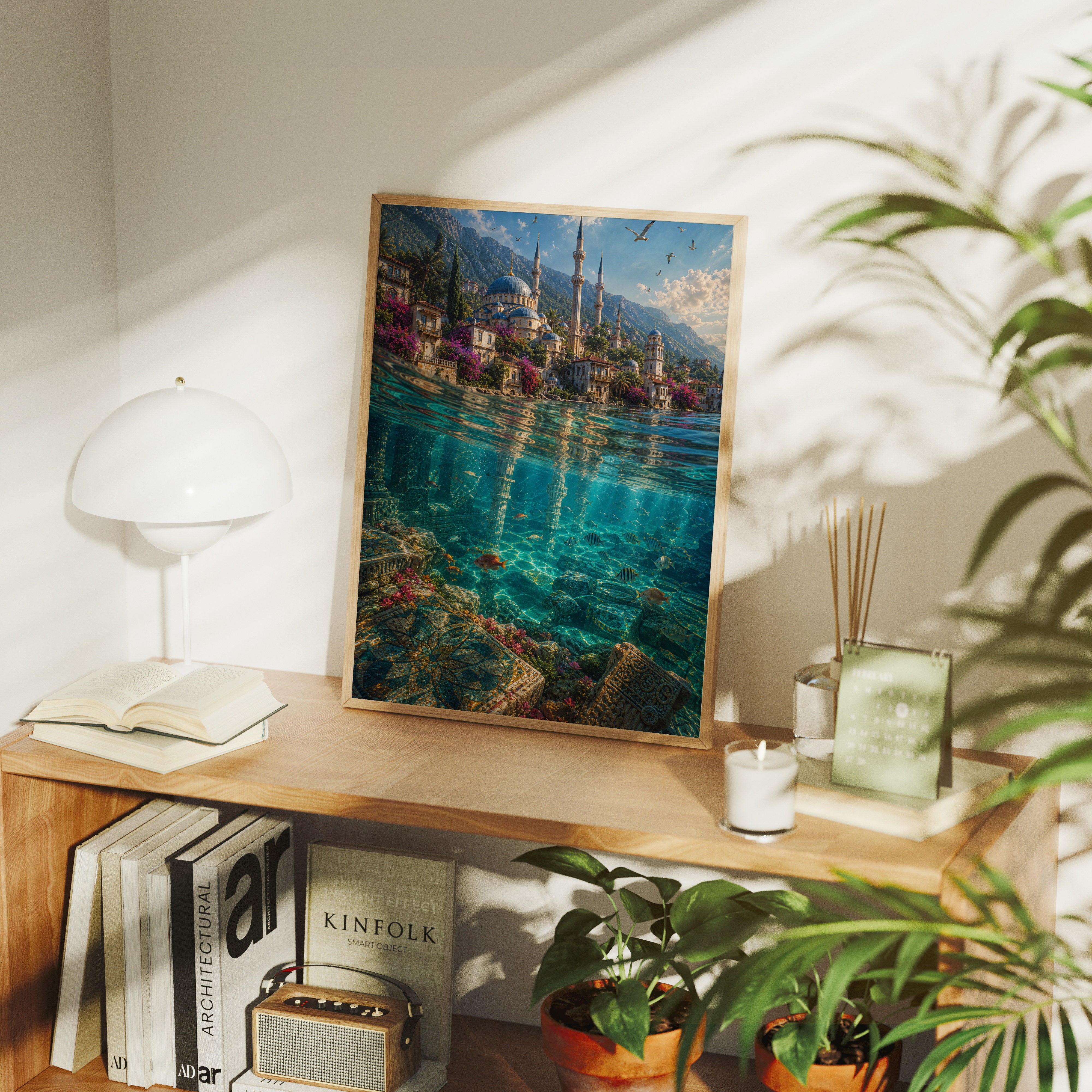 Bodrum Crystal Turquoise Waterfront poster gallery shelf mockup by Seji Art