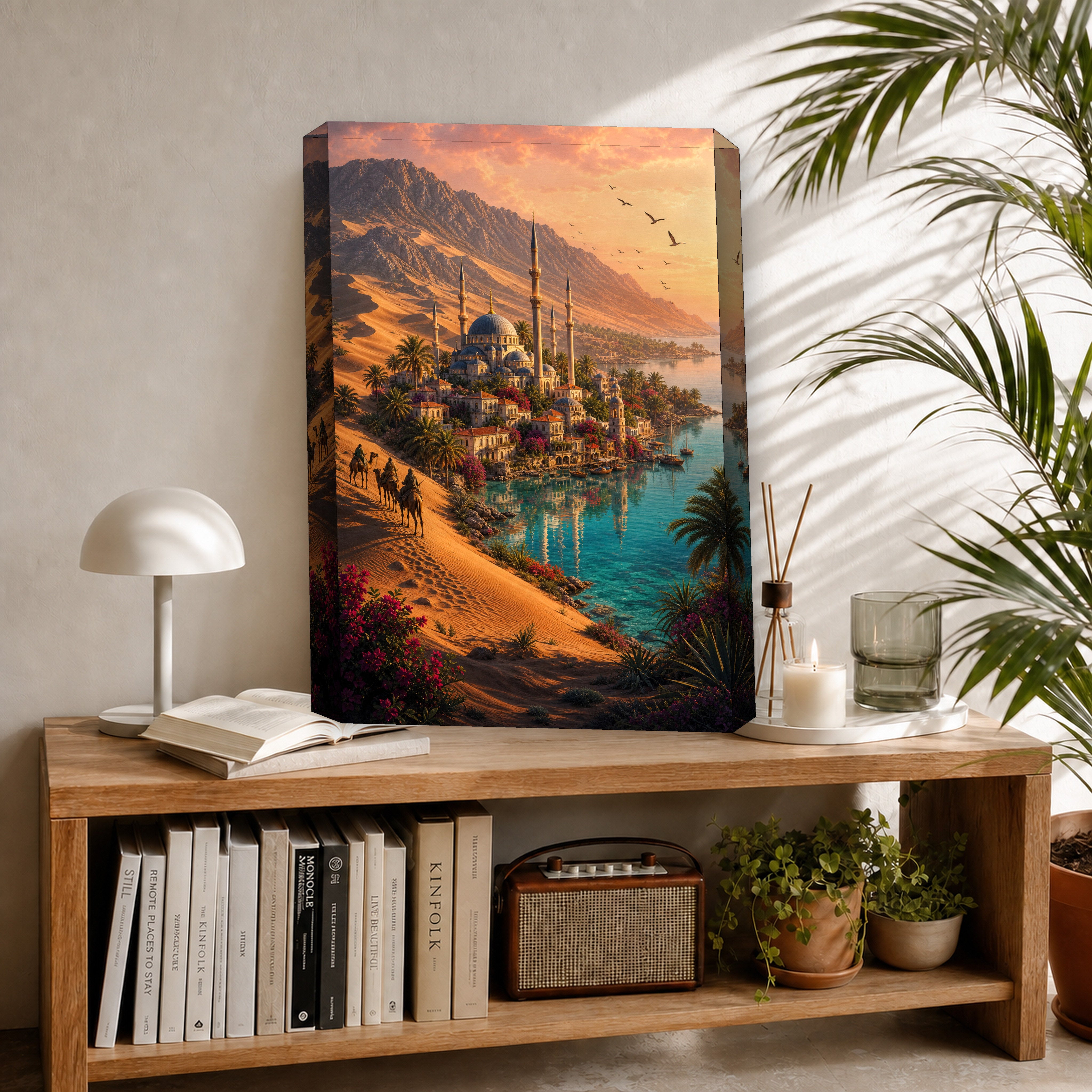 Bodrum Desert Coast Minaret canvas room mockup by Seji Art