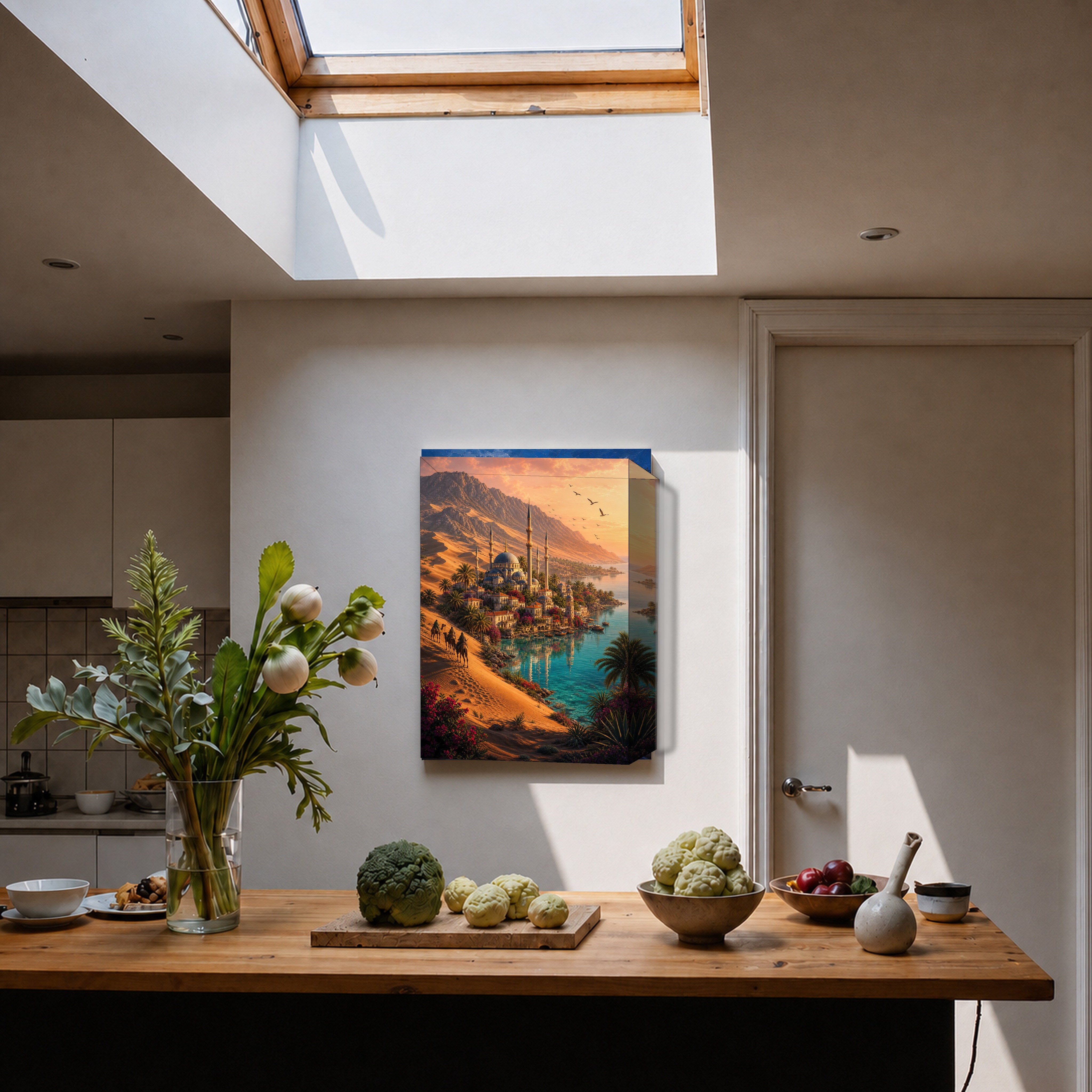 Bodrum Desert Coast Minaret canvas home decor mockup by Seji Art