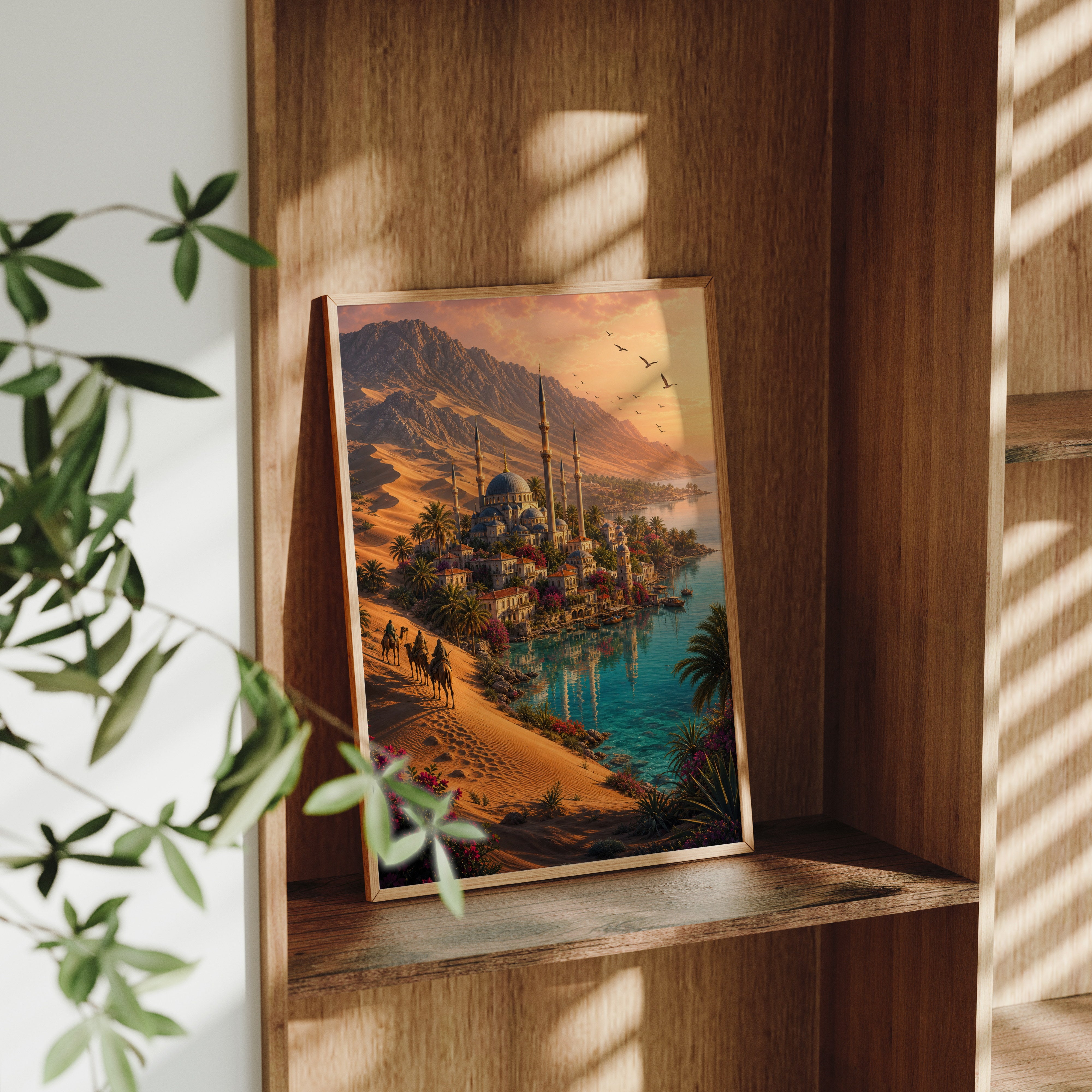 Bodrum Desert Coast Minaret poster framed room mockup by Seji Art