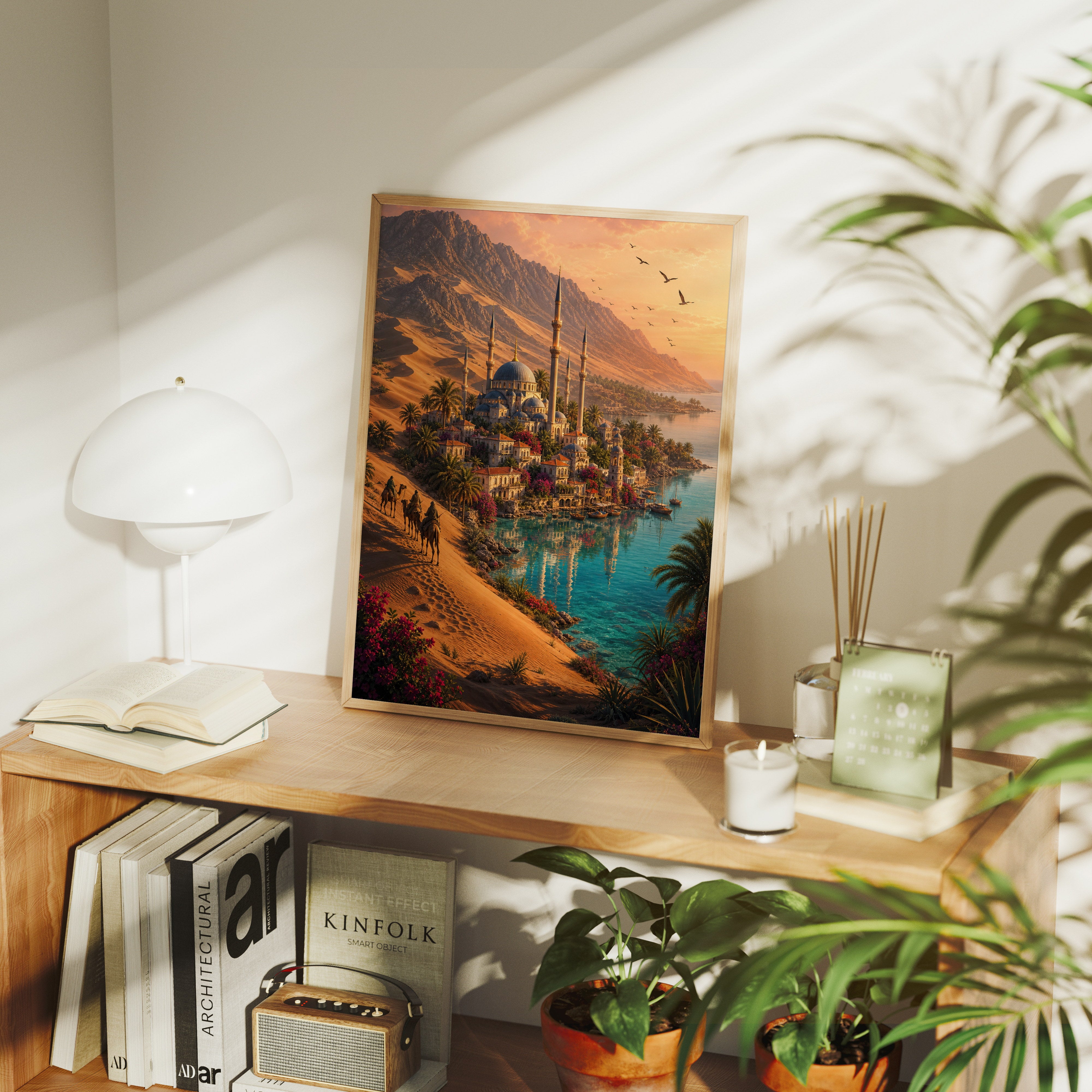 Bodrum Desert Coast Minaret poster gallery shelf mockup by Seji Art
