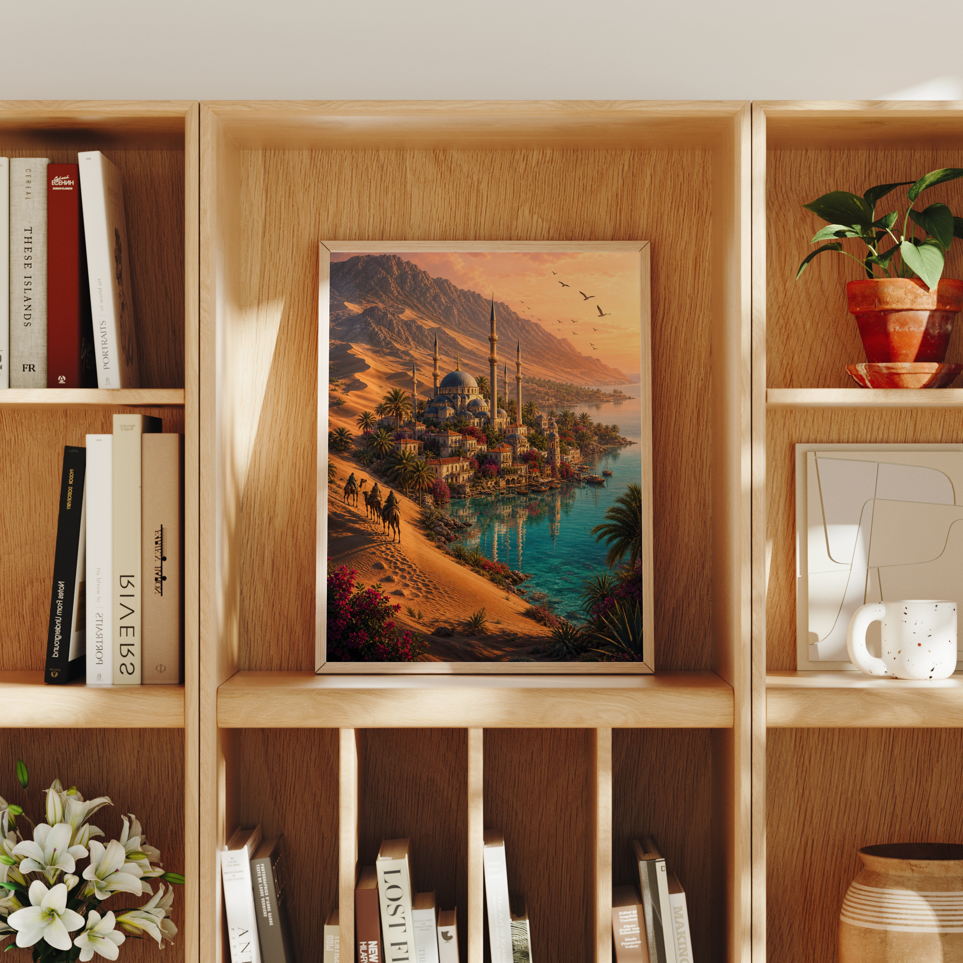 Bodrum Desert Coast Minaret poster home decor mockup by Seji Art
