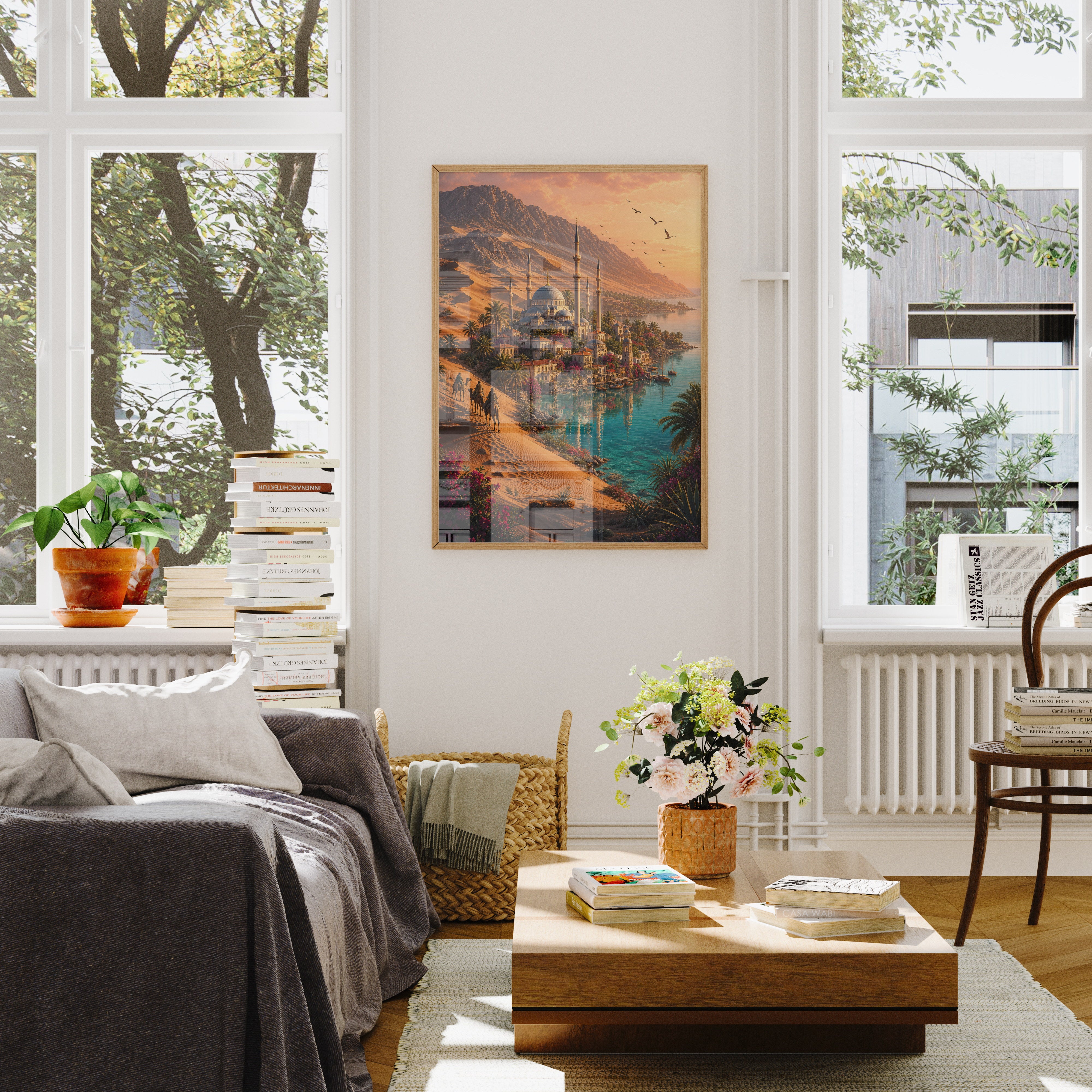 Bodrum Desert Coast Minaret poster wall art mockup by Seji Art