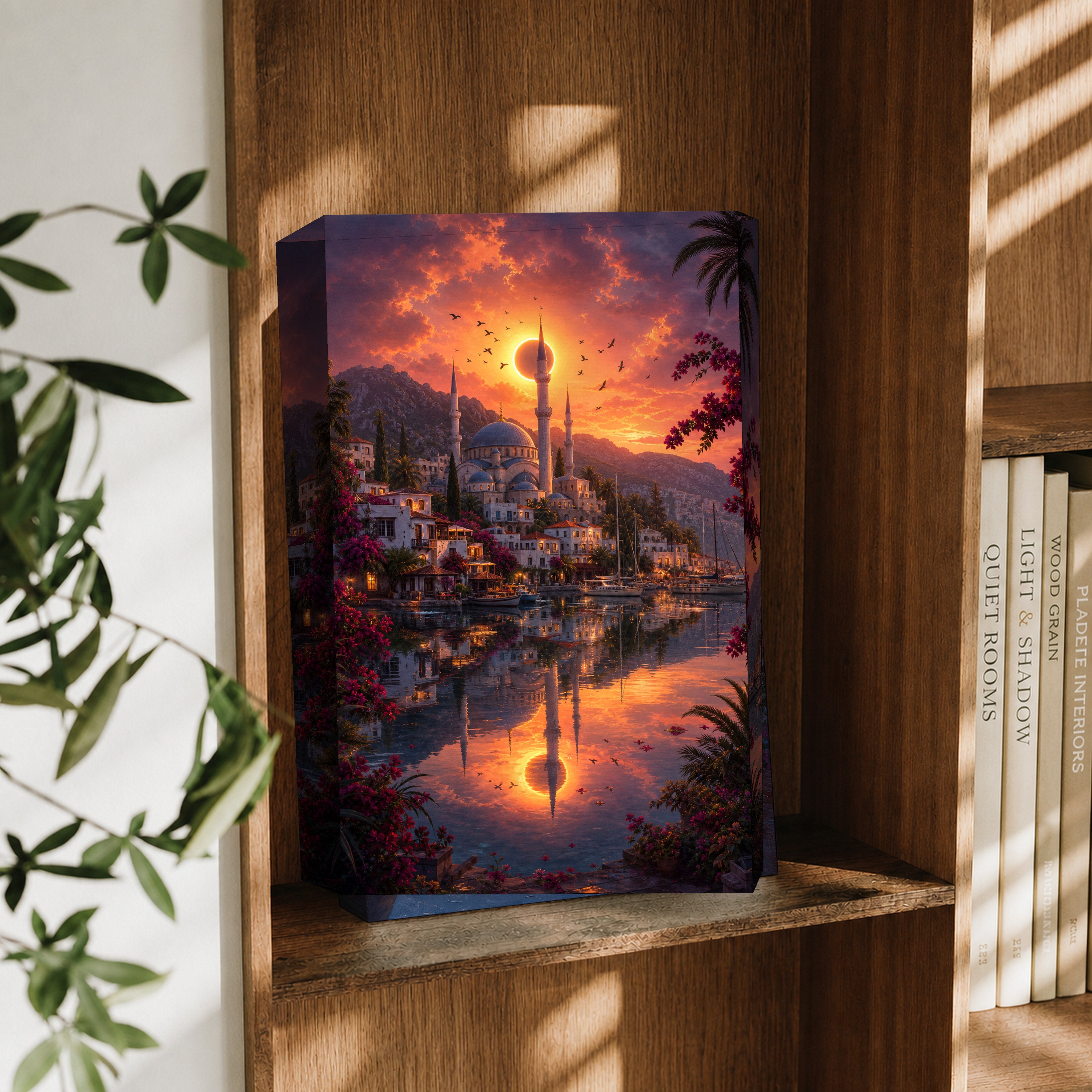 Bodrum Eclipse Harbor Sunset canvas wall art decor mockup by Seji Art
