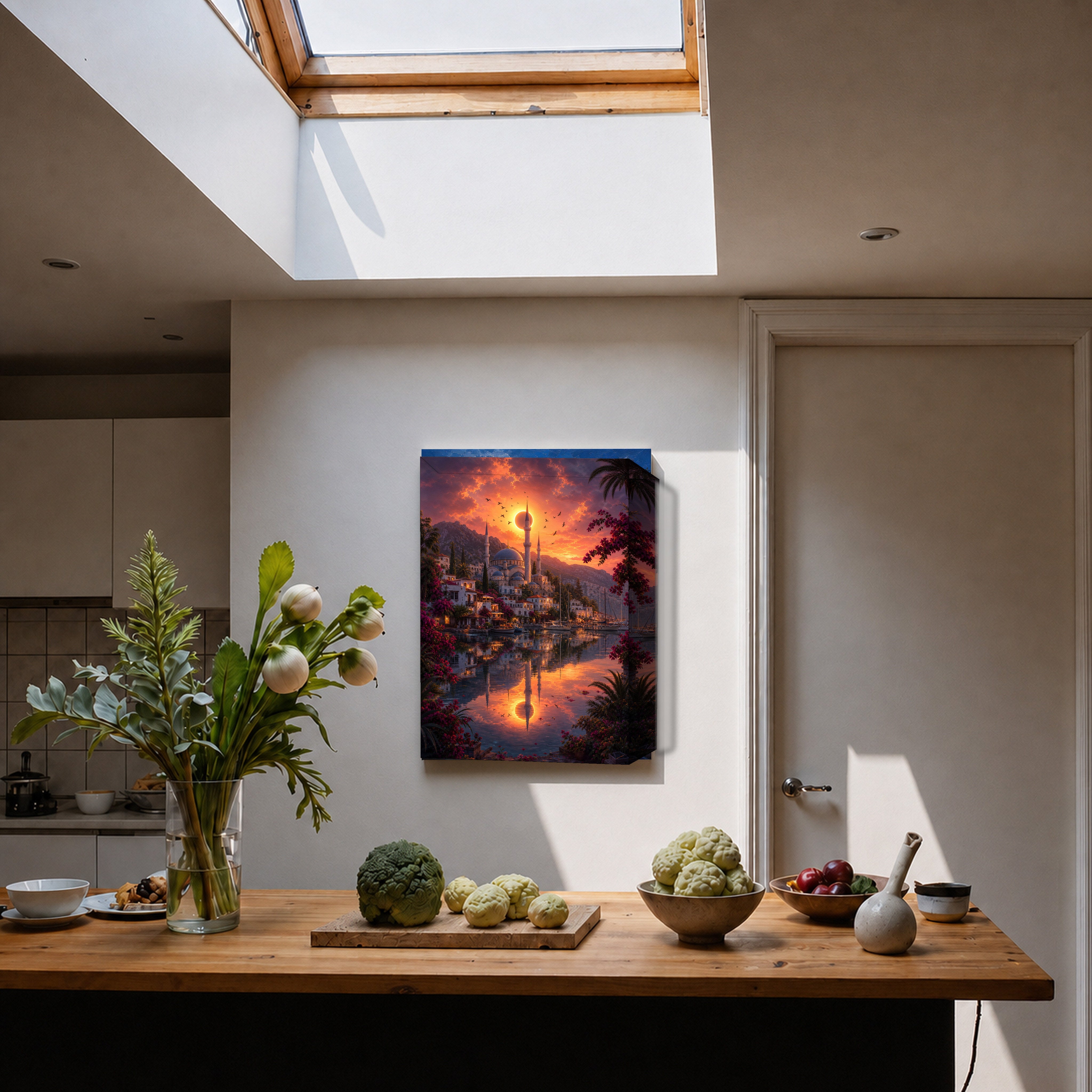 Bodrum Eclipse Harbor Sunset canvas home decor mockup by Seji Art