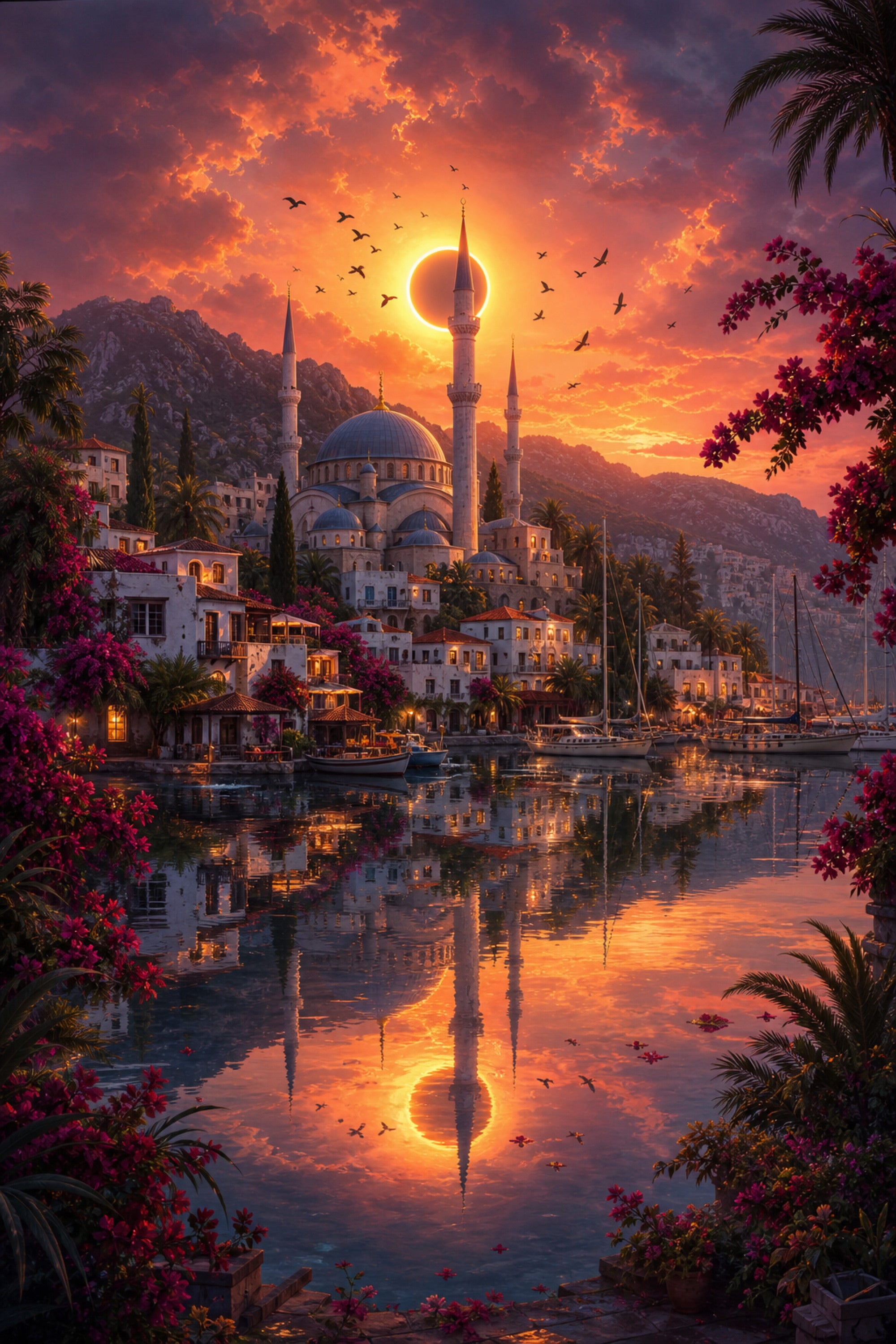 Bodrum Eclipse Harbor Sunset poster print preview by Seji Art
