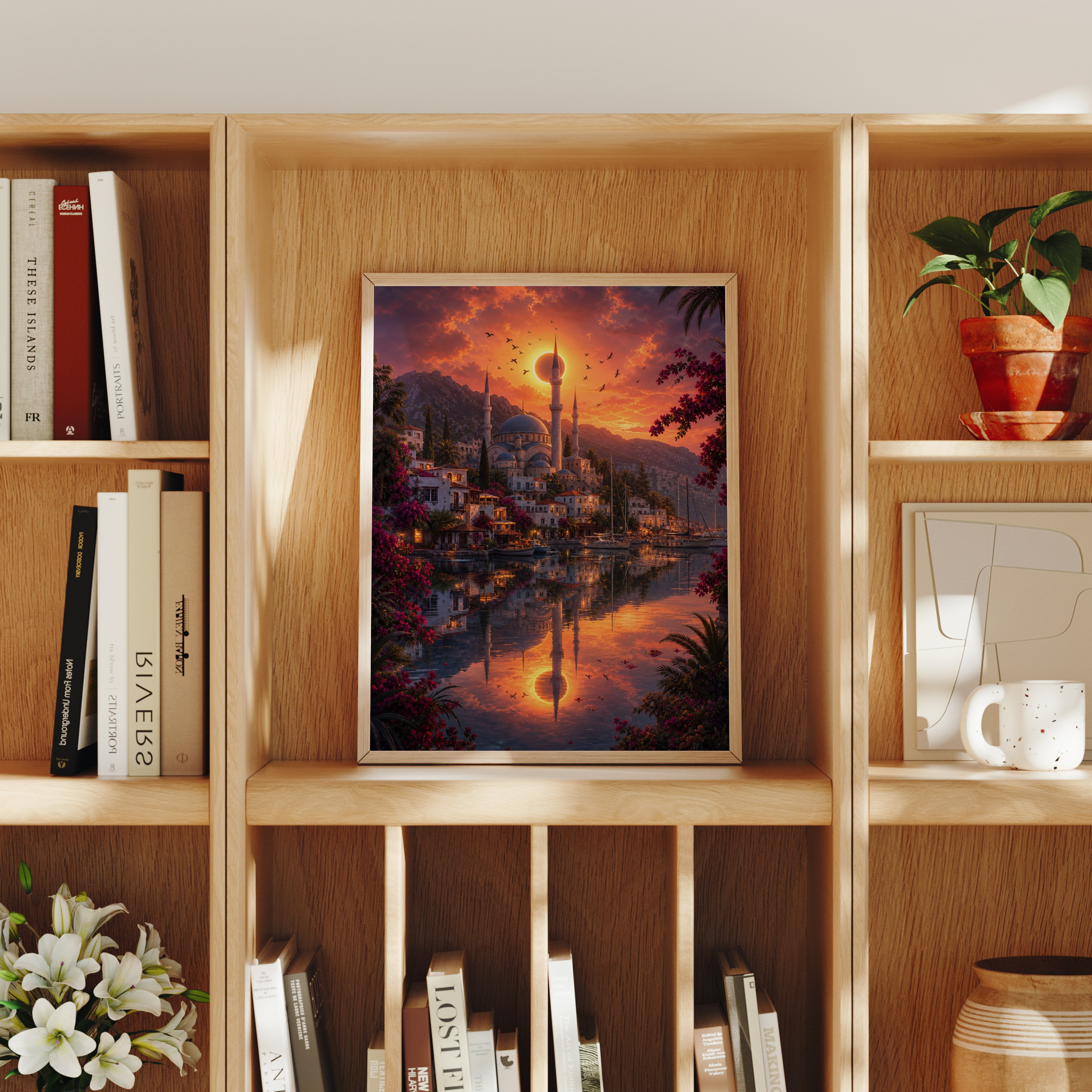 Bodrum Eclipse Harbor Sunset poster home decor mockup by Seji Art
