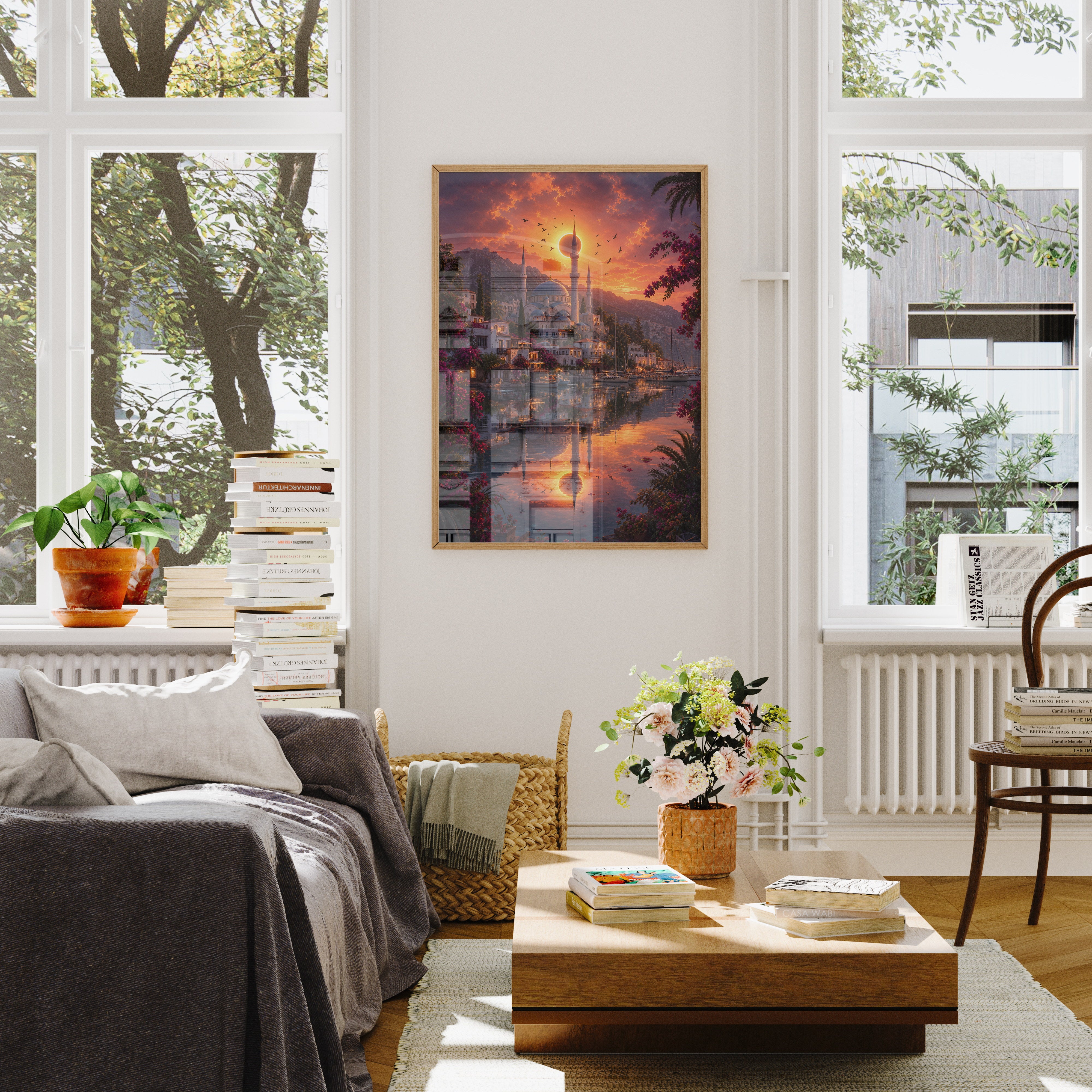 Bodrum Eclipse Harbor Sunset poster wall art mockup by Seji Art