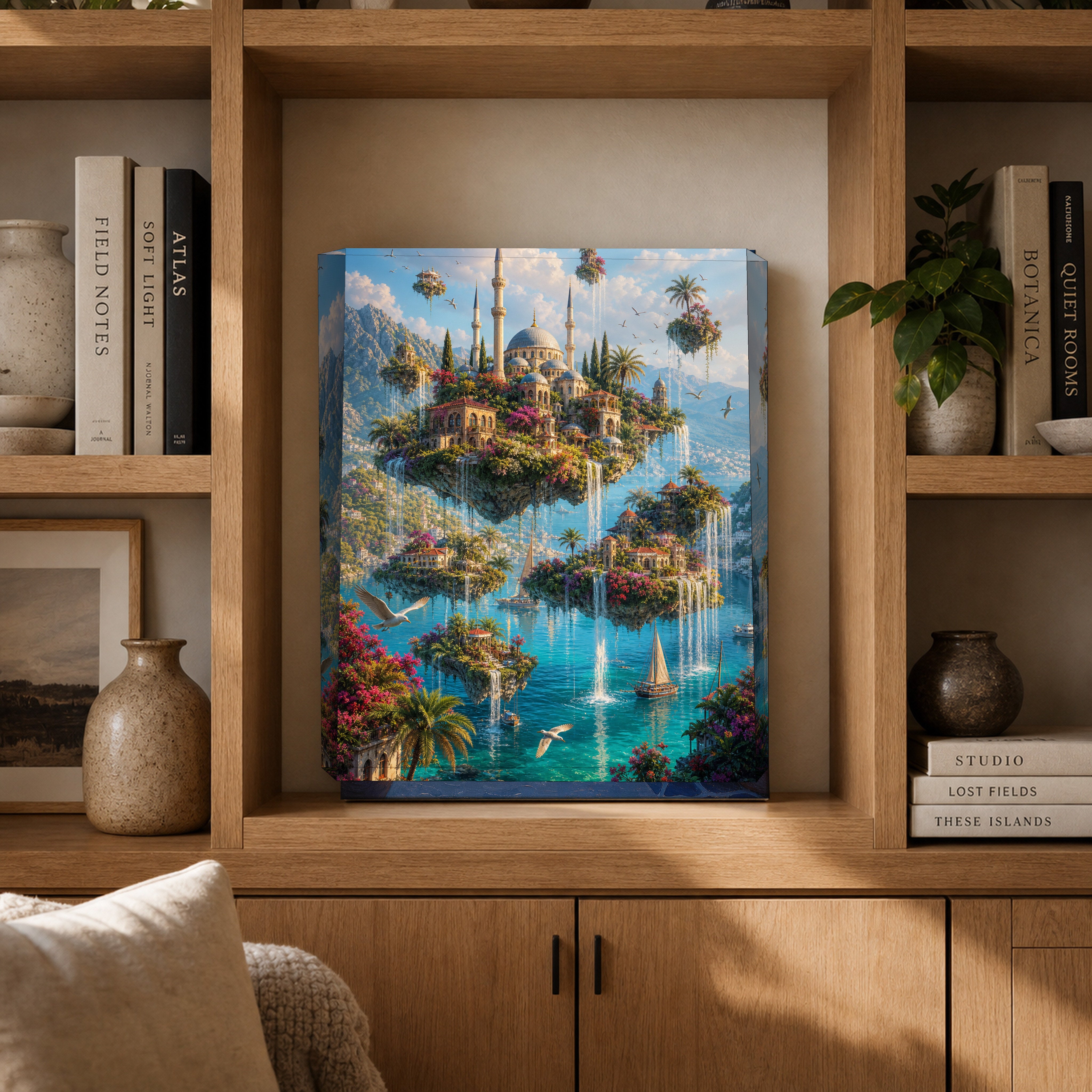Bodrum Floating Garden Mosque canvas gallery shelf mockup by Seji Art