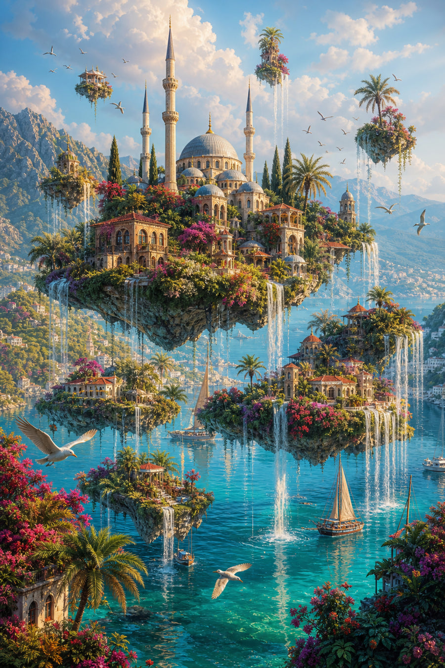 Bodrum Floating Garden Mosque poster print preview by Seji Art