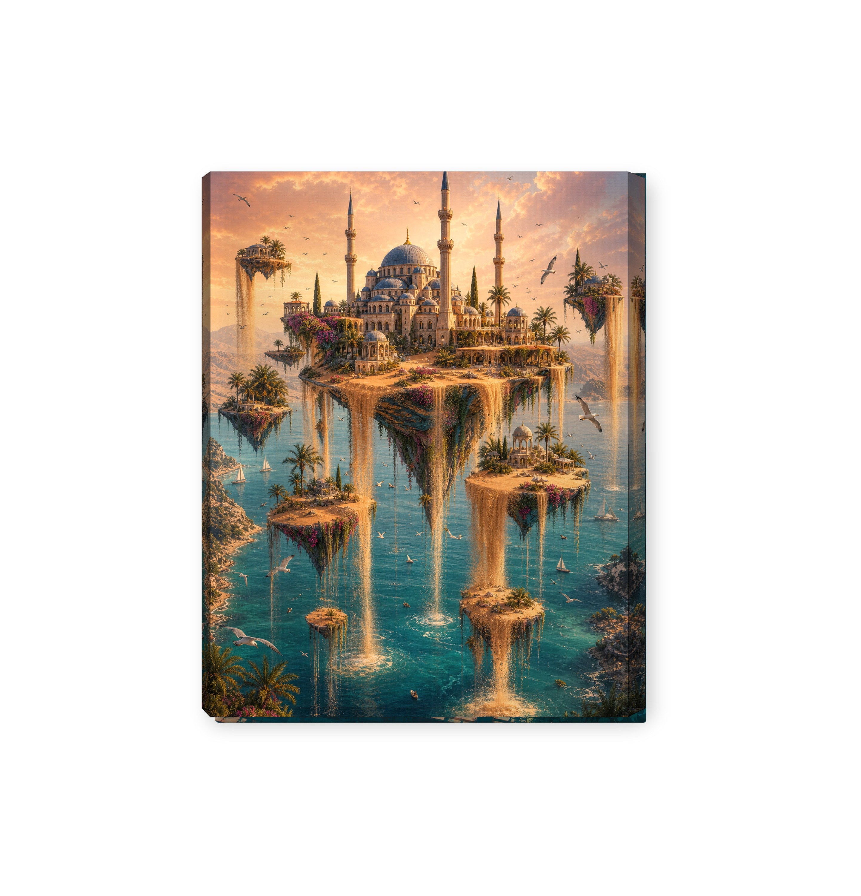 Bodrum Floating Island Mosque canvas wall art preview by Seji Art