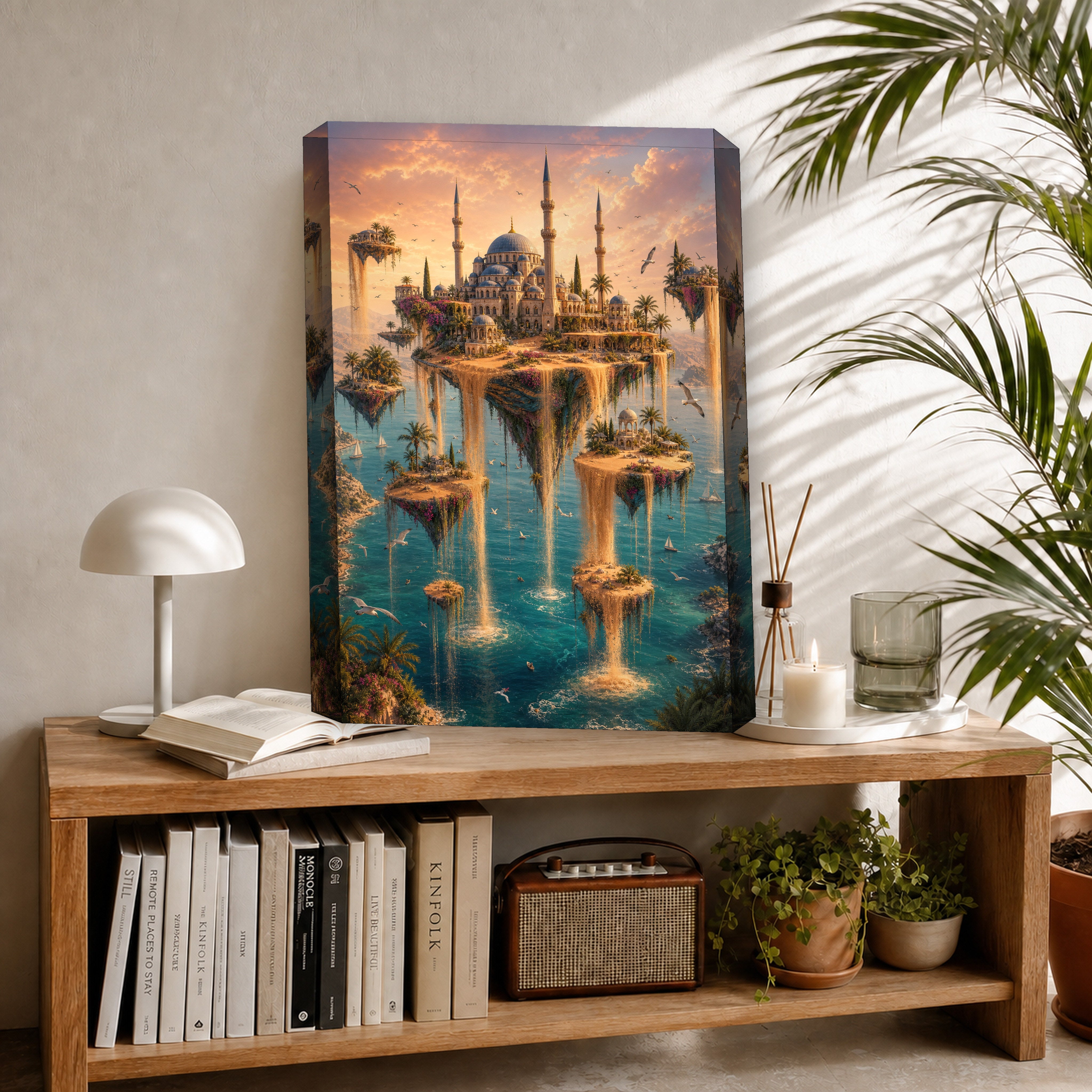 Bodrum Floating Island Mosque canvas room mockup by Seji Art