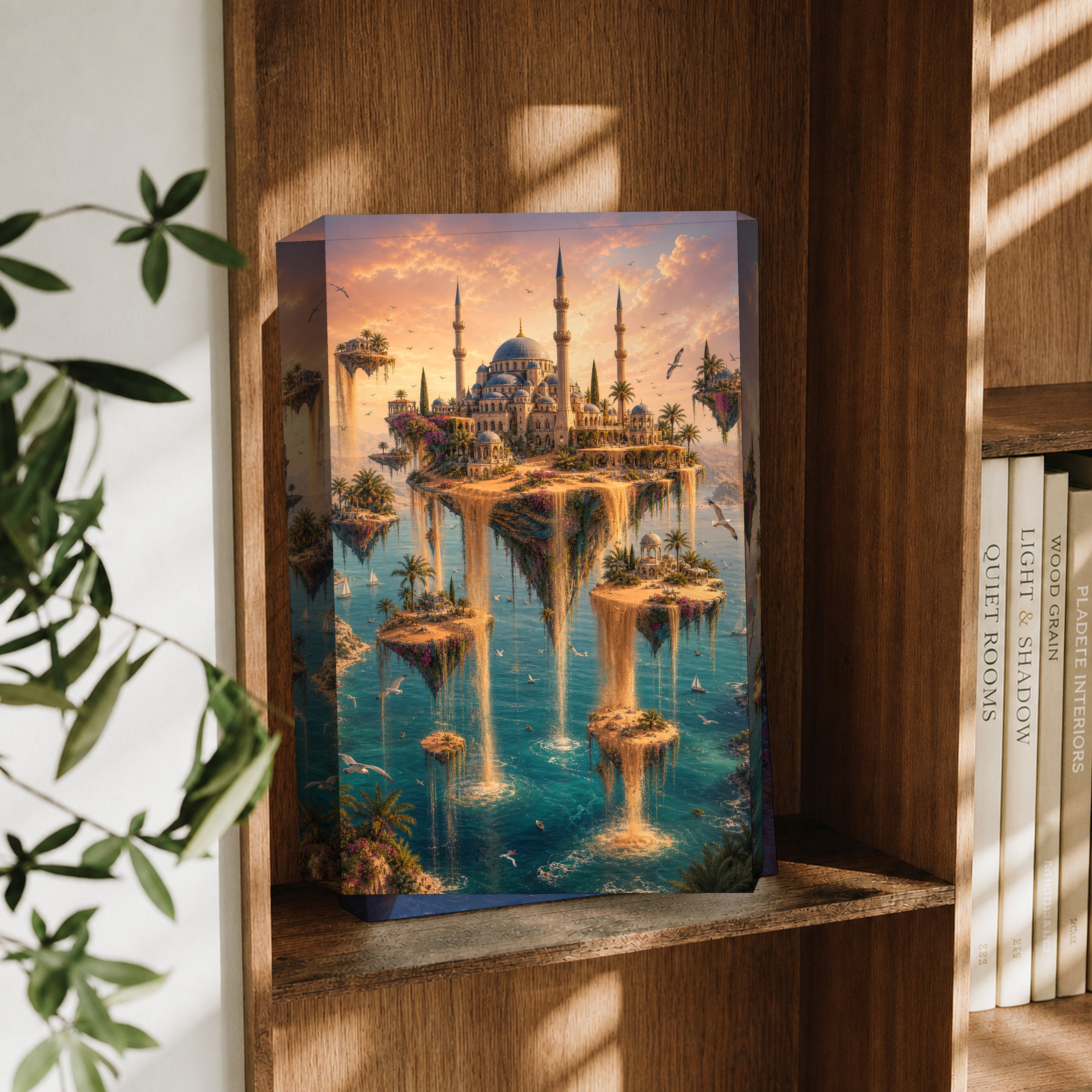 Bodrum Floating Island Mosque canvas wall art decor mockup by Seji Art