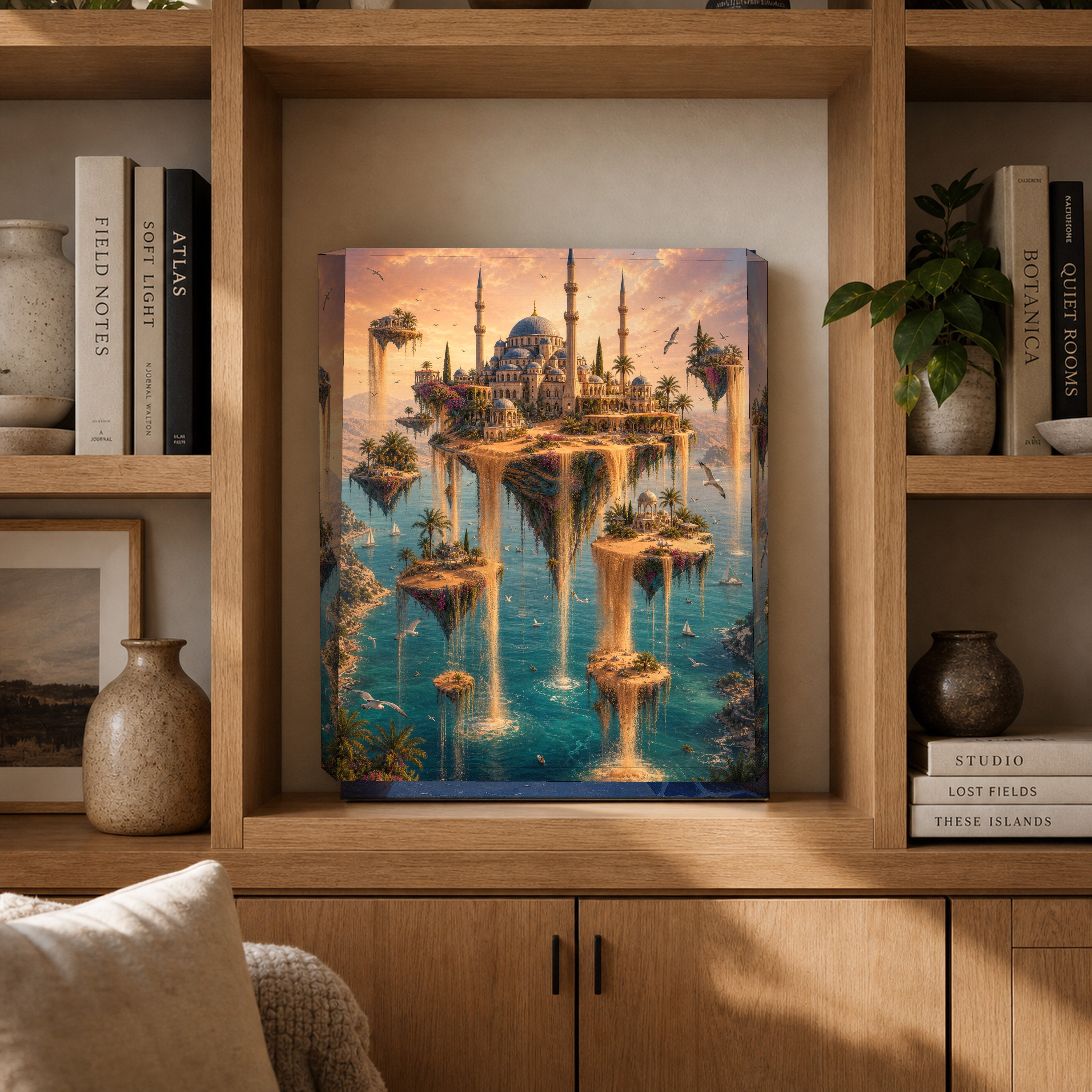 Bodrum Floating Island Mosque canvas gallery shelf mockup by Seji Art