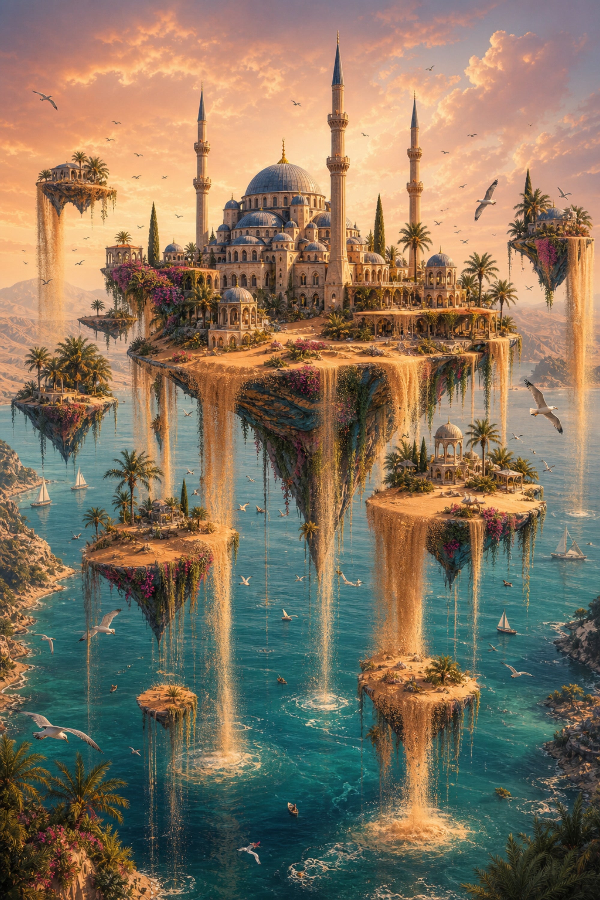 Bodrum Floating Island Mosque poster print preview by Seji Art