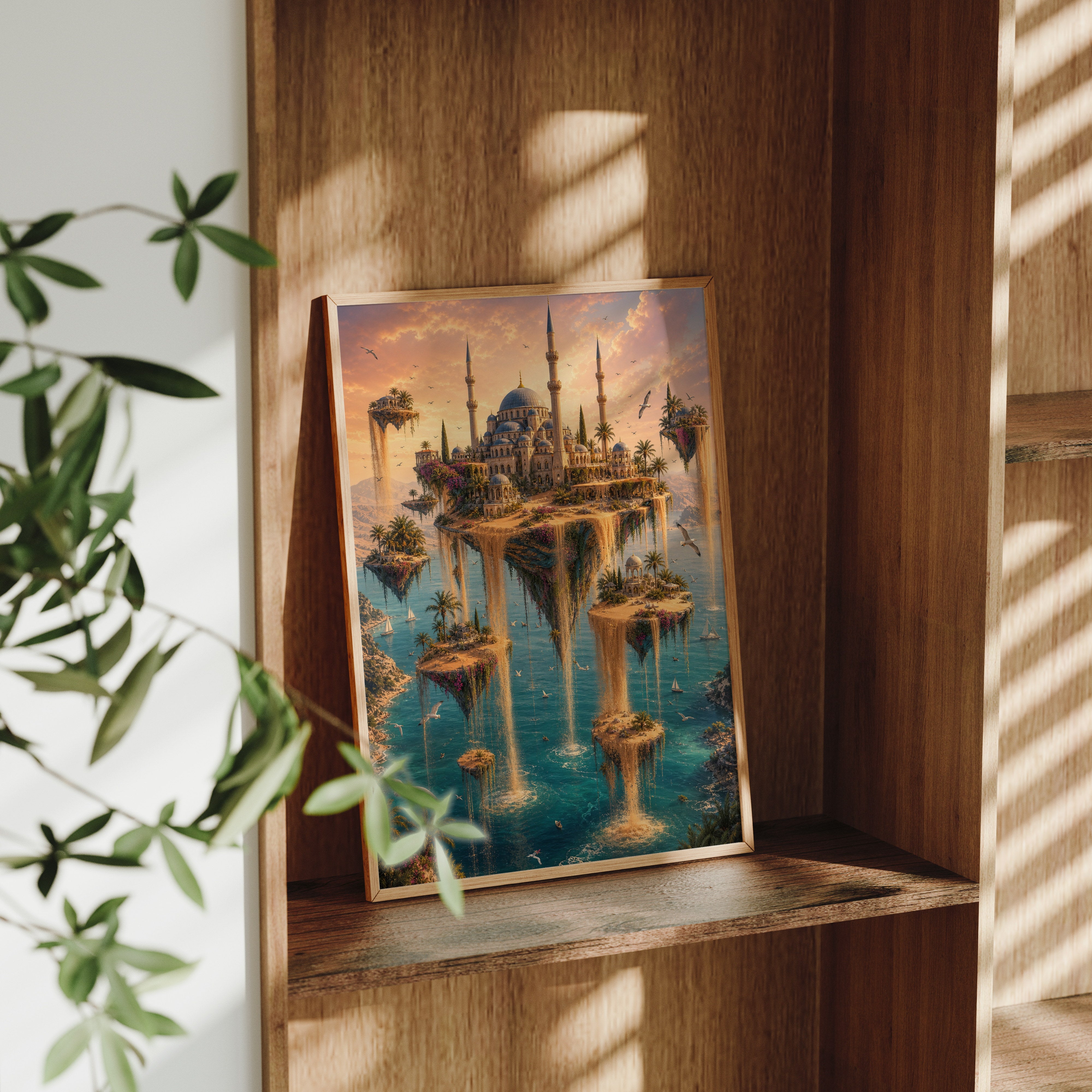 Bodrum Floating Island Mosque poster framed room mockup by Seji Art