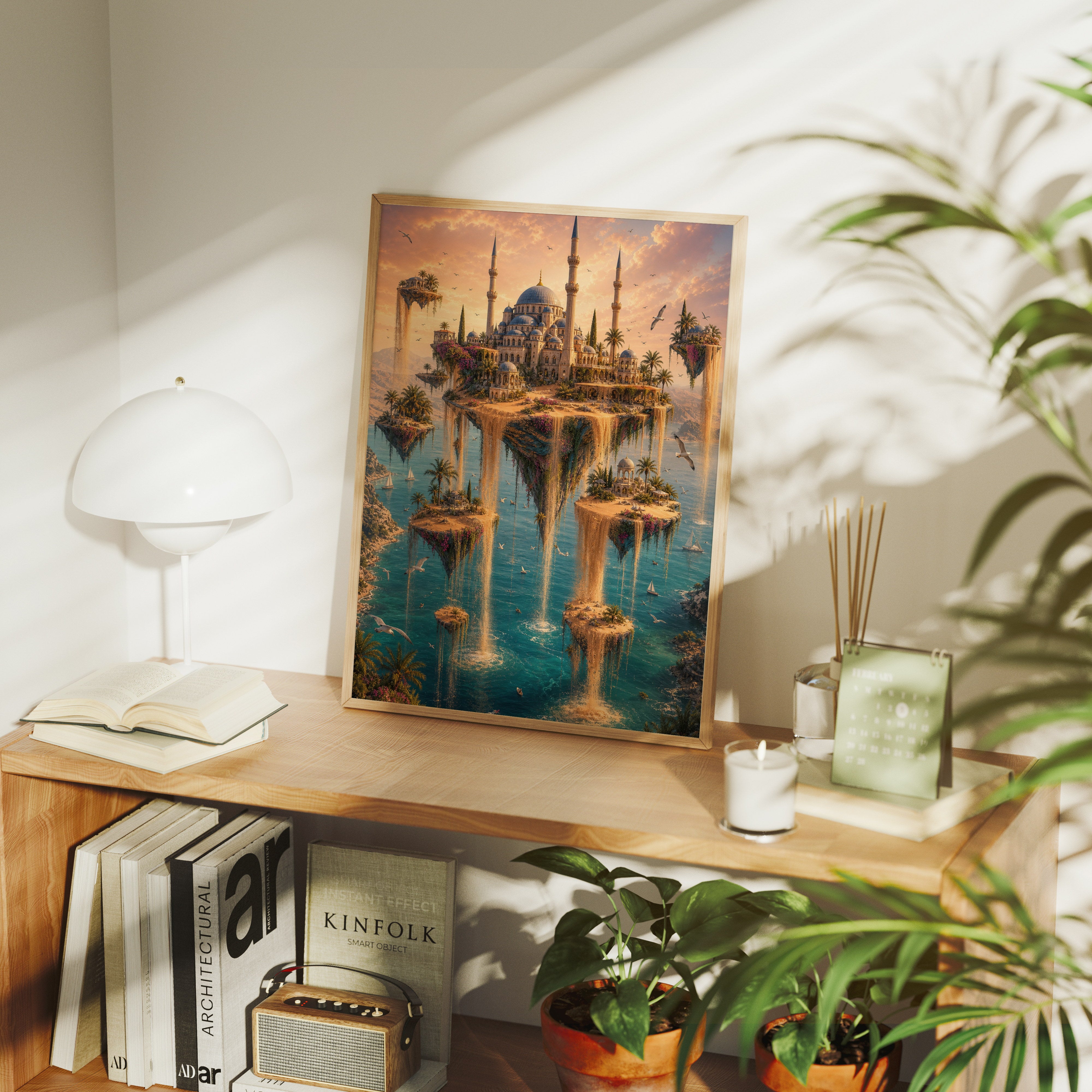 Bodrum Floating Island Mosque poster gallery shelf mockup by Seji Art