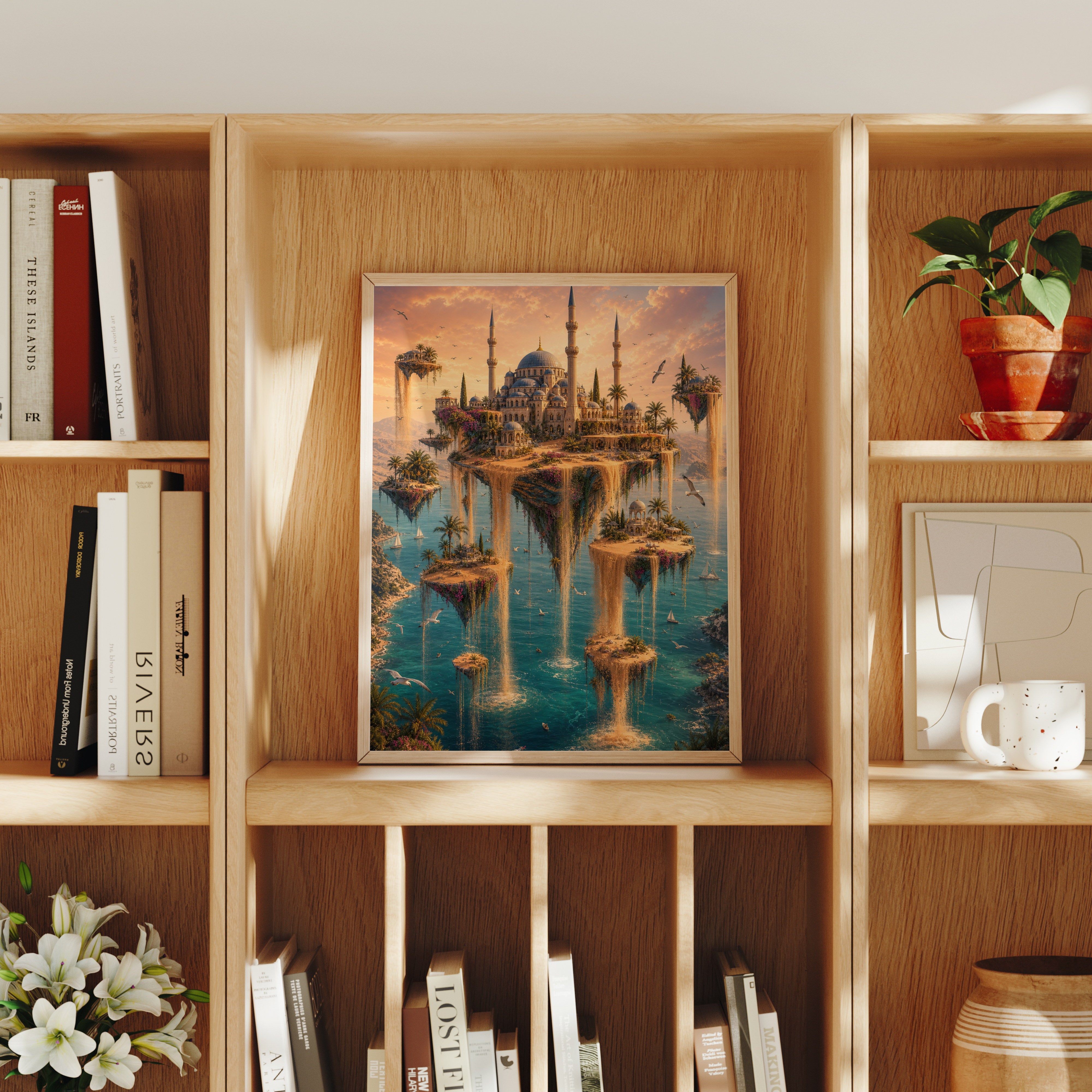 Bodrum Floating Island Mosque poster home decor mockup by Seji Art