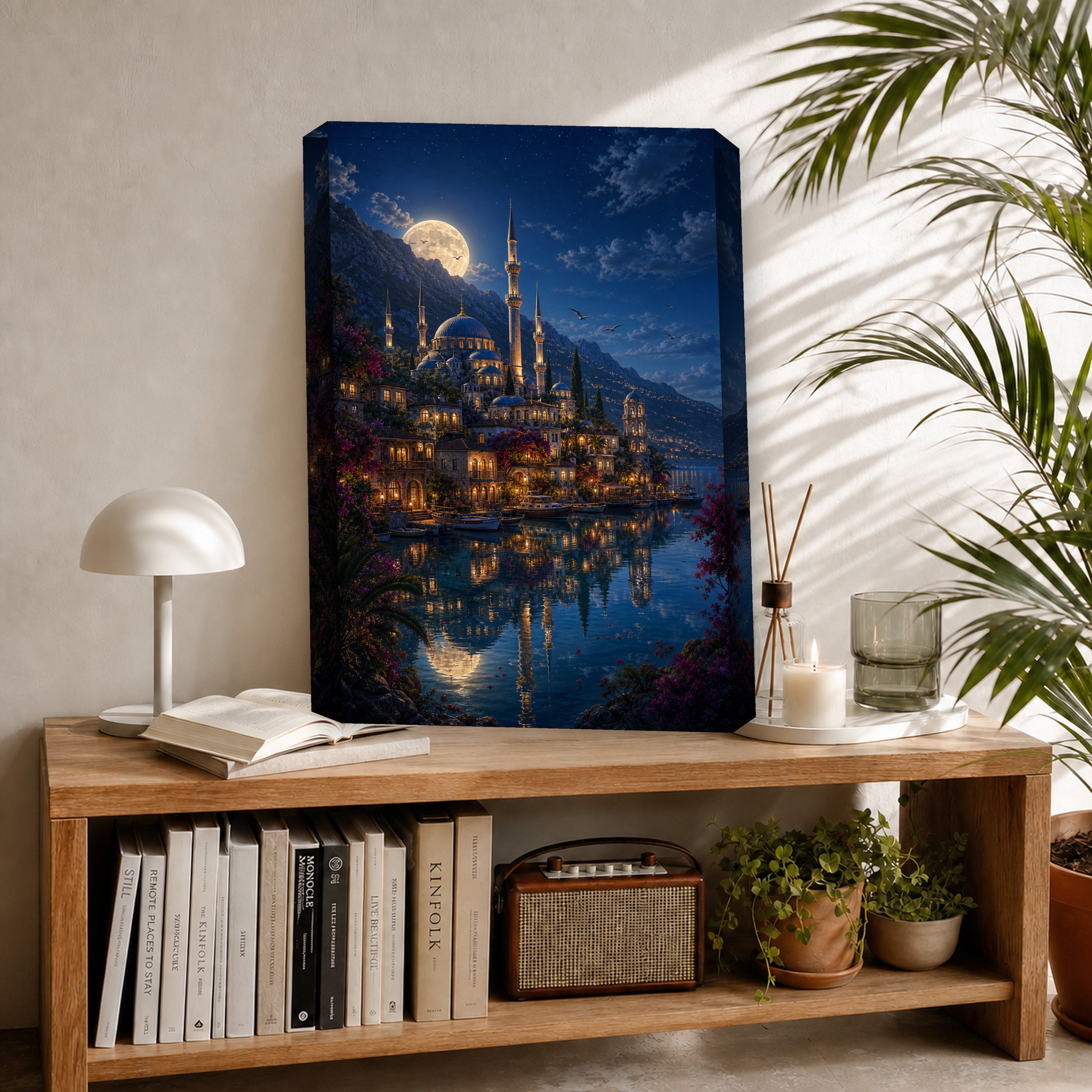 Bodrum Full Moon Mosque Harbor canvas room mockup by Seji Art