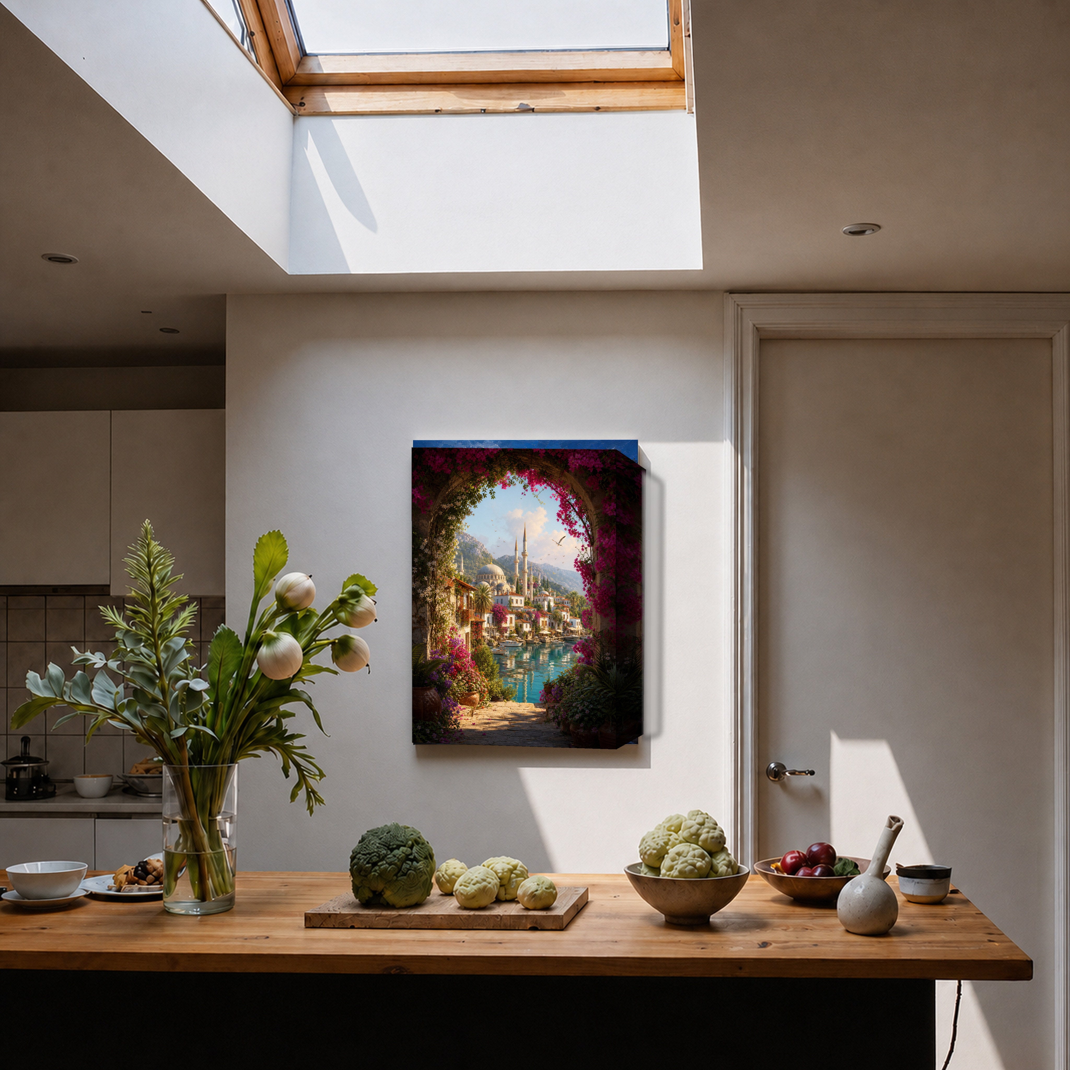 Bodrum Garden Arch Lagoon canvas home decor mockup by Seji Art