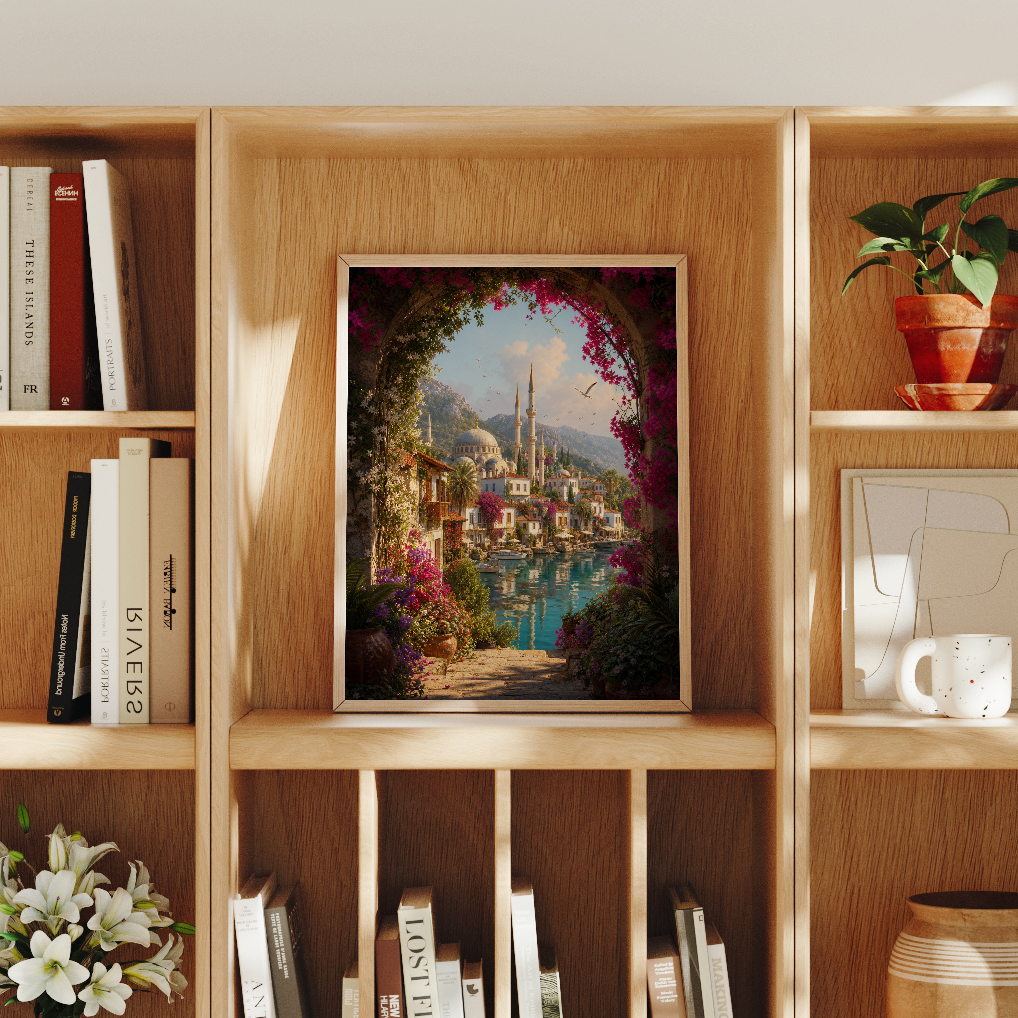 Bodrum Garden Arch Lagoon poster home decor mockup by Seji Art