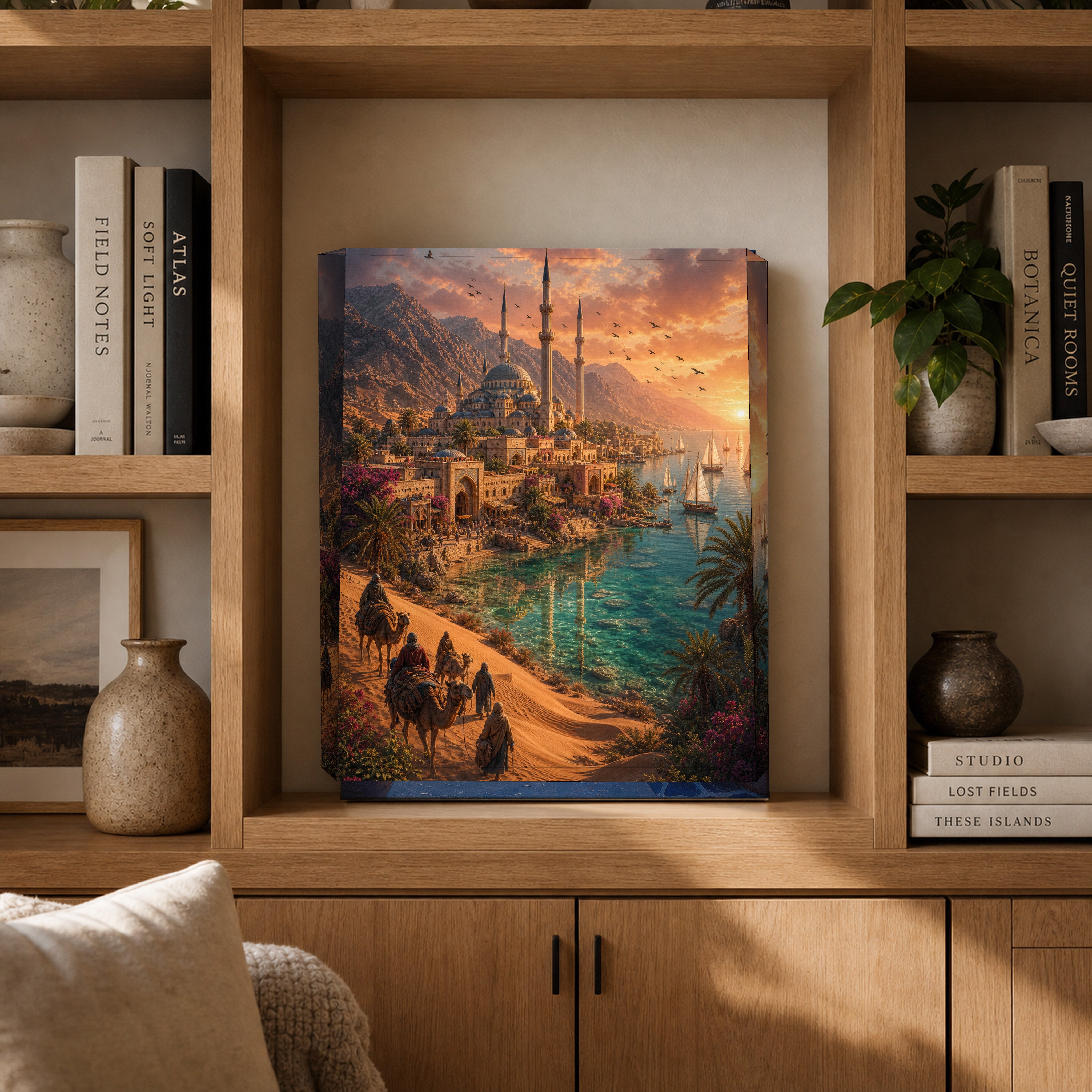 Bodrum Golden Desert Cove canvas gallery shelf mockup by Seji Art