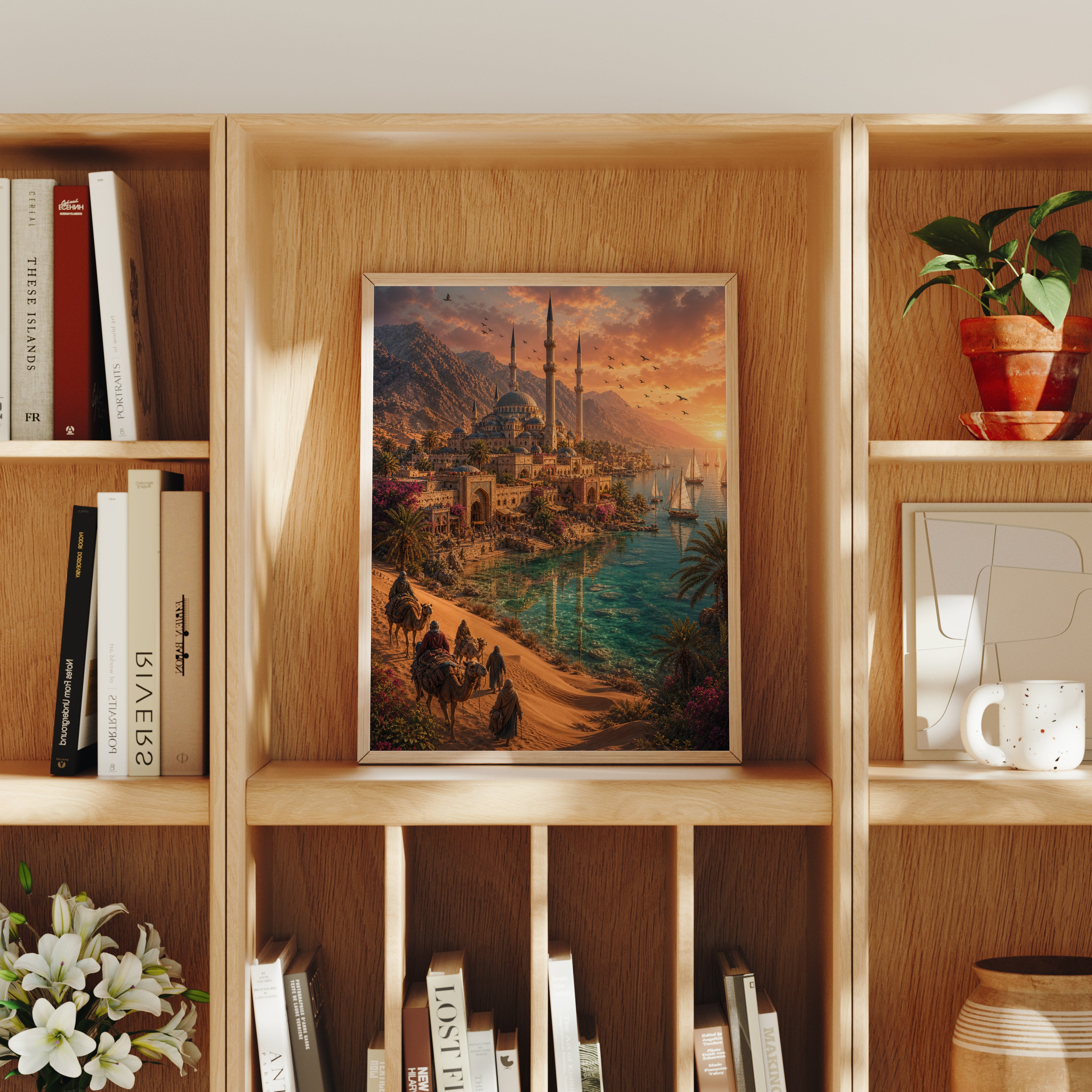 Bodrum Golden Desert Cove poster home decor mockup by Seji Art