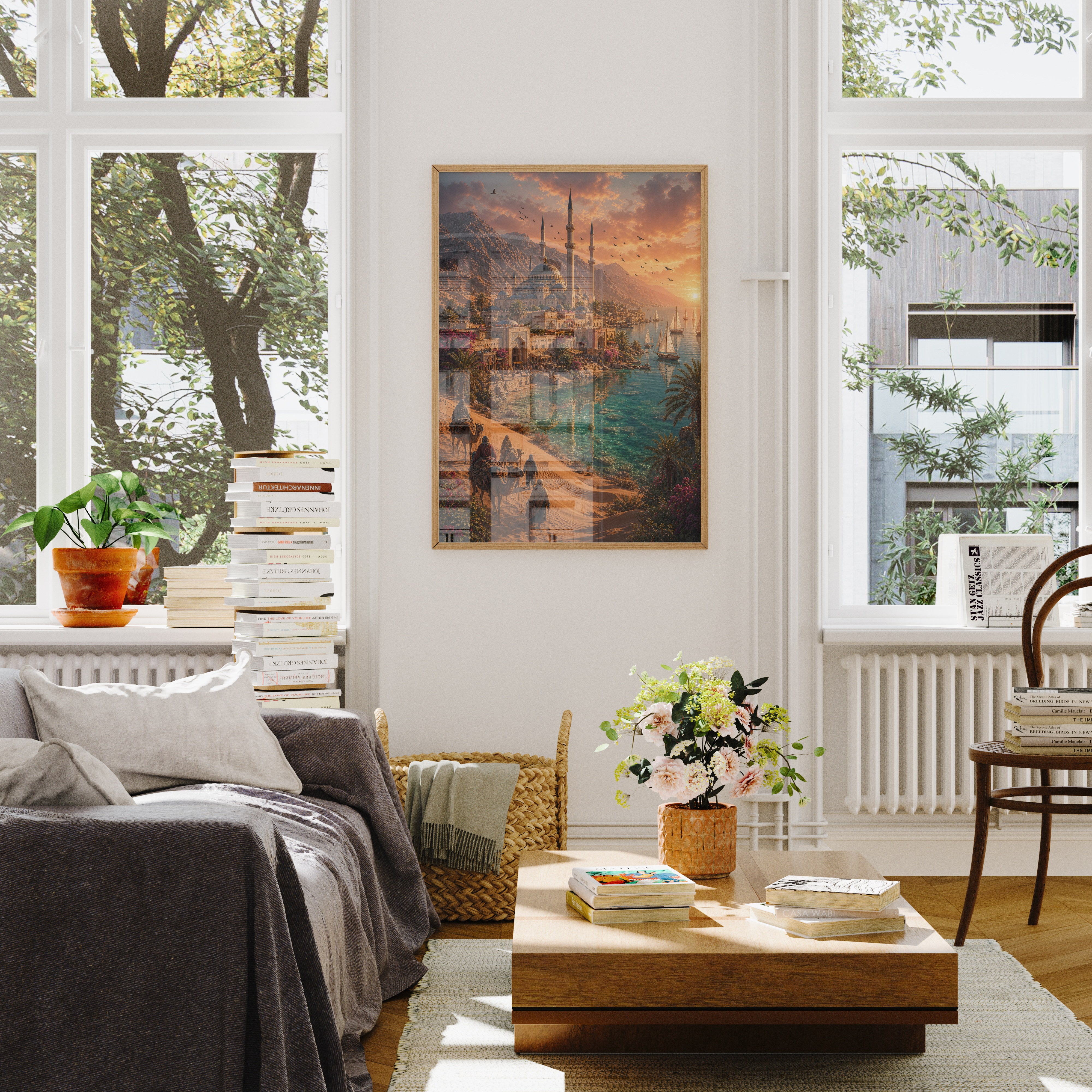 Bodrum Golden Desert Cove poster wall art mockup by Seji Art